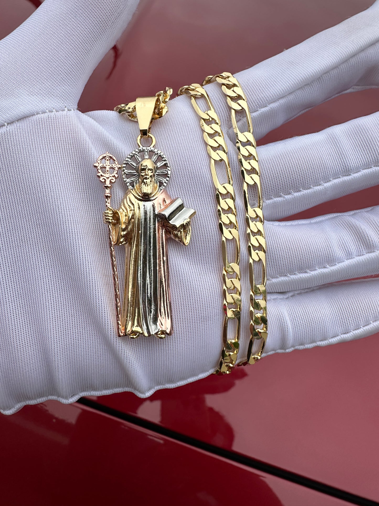 “San Benito” Necklace Tricolor -Gold Plated St Benedict