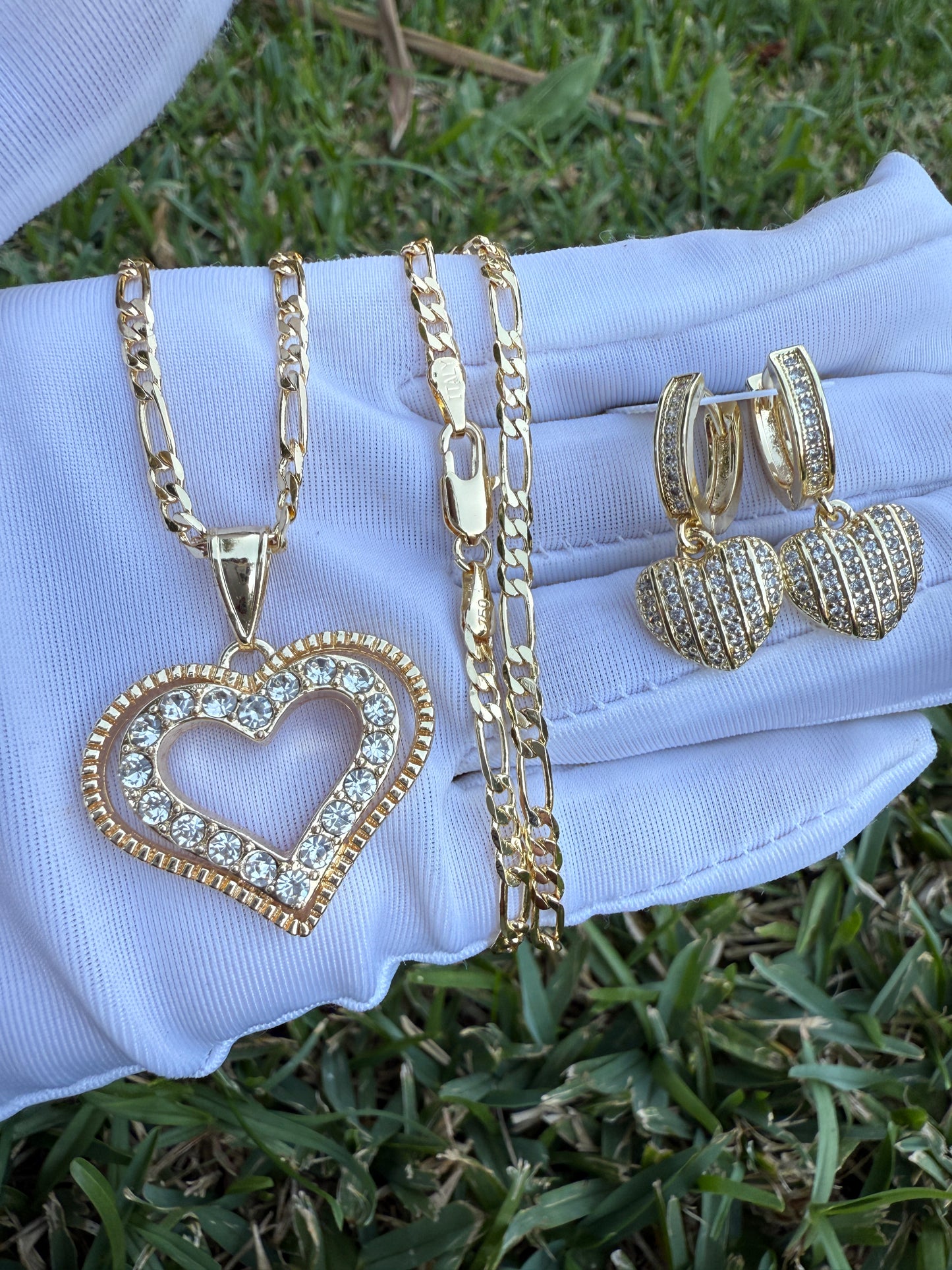 Heart and Earrings Necklace Set - Earring and Necklace 20” Set