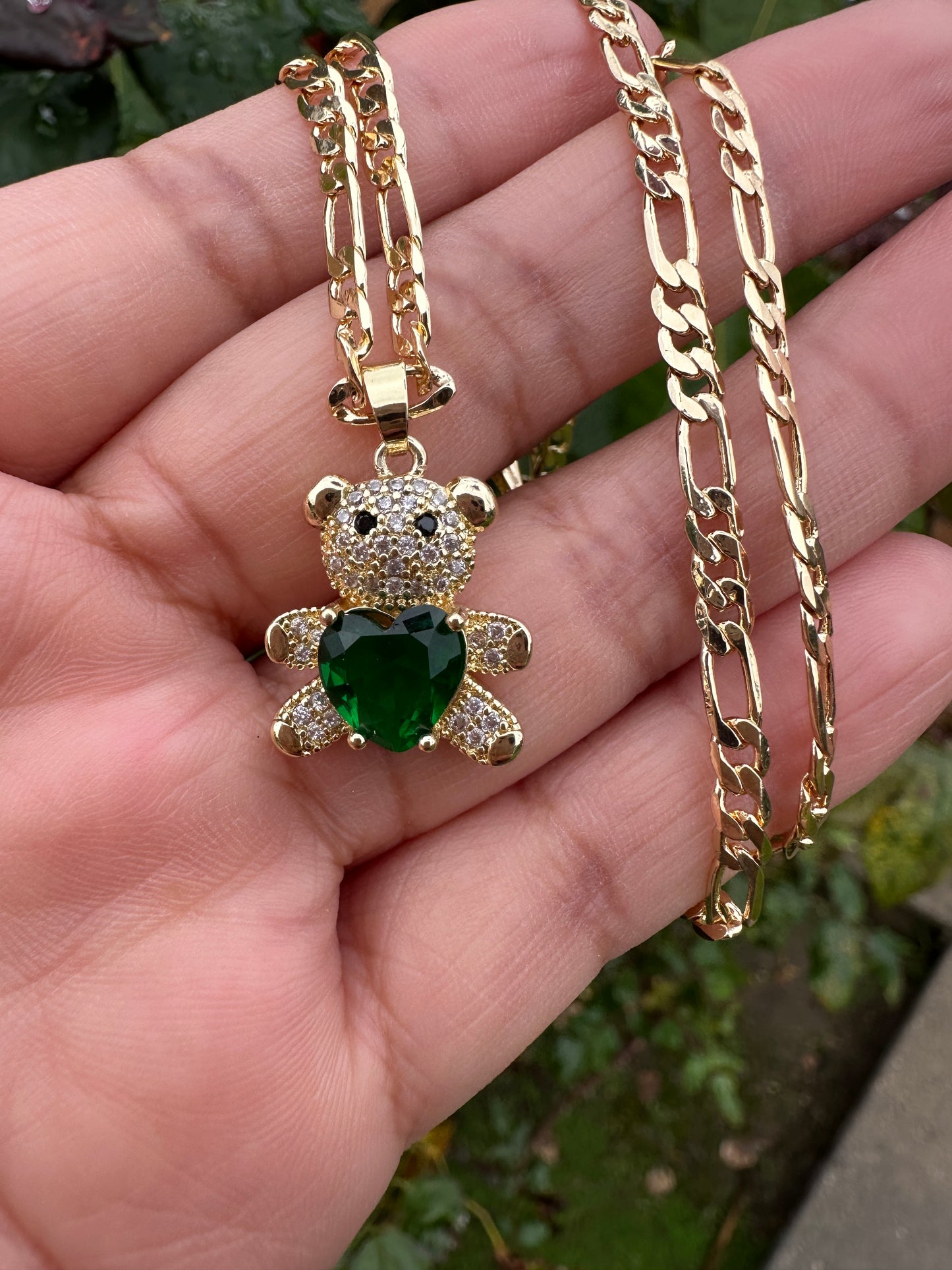 “My Bear” Necklace with Green Gem