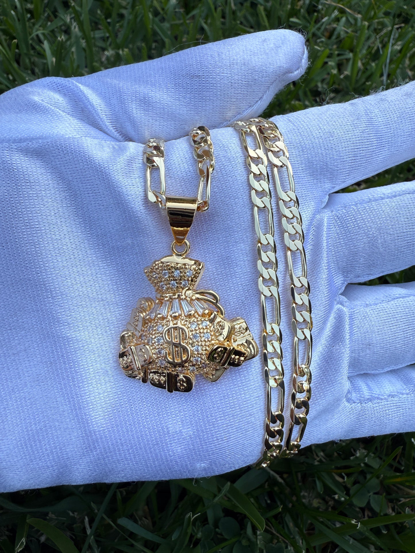 Bling Sign Necklace with Chain - Gold Plated Includes Decorative Elements and Clasp