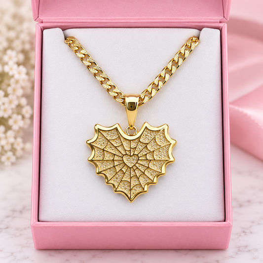 Heart Spider Necklace with Cuban Chain