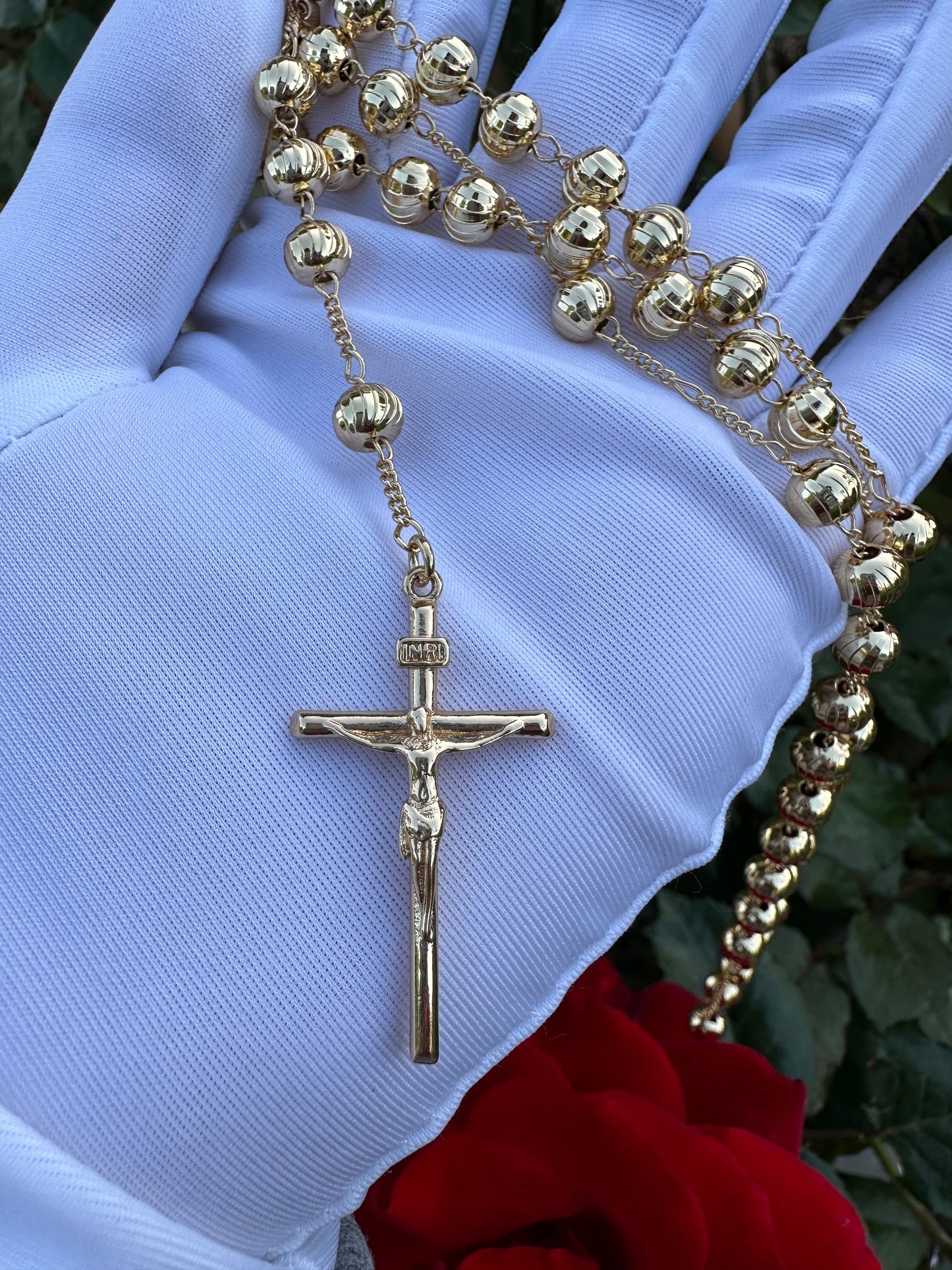 Rosary Gold Plated with Cross and Virgin Mary