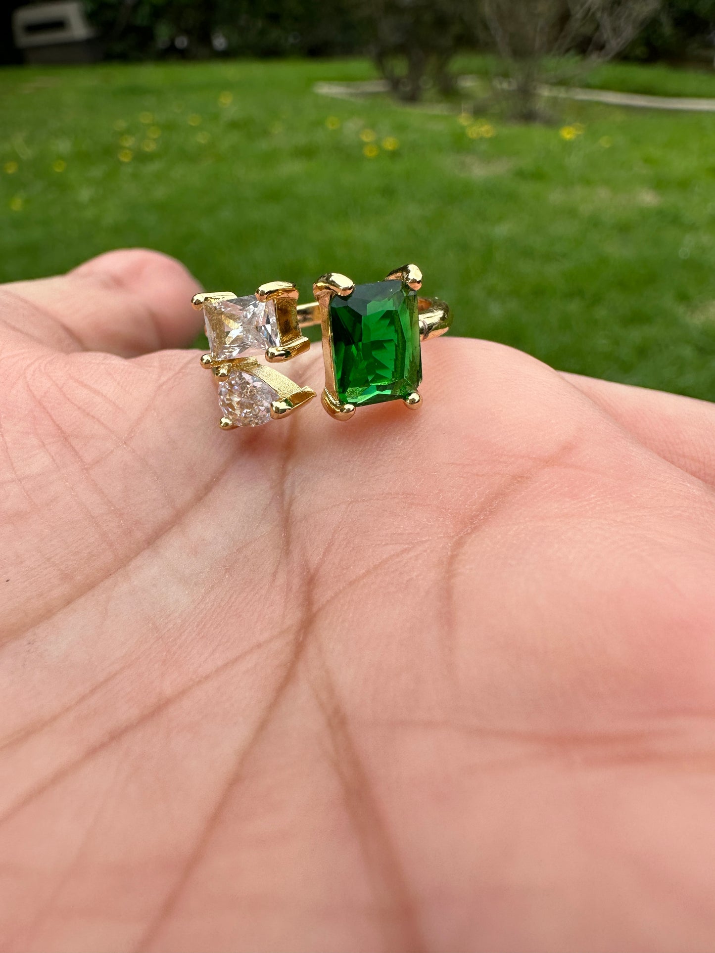 Green Diamond Ring Adjustable