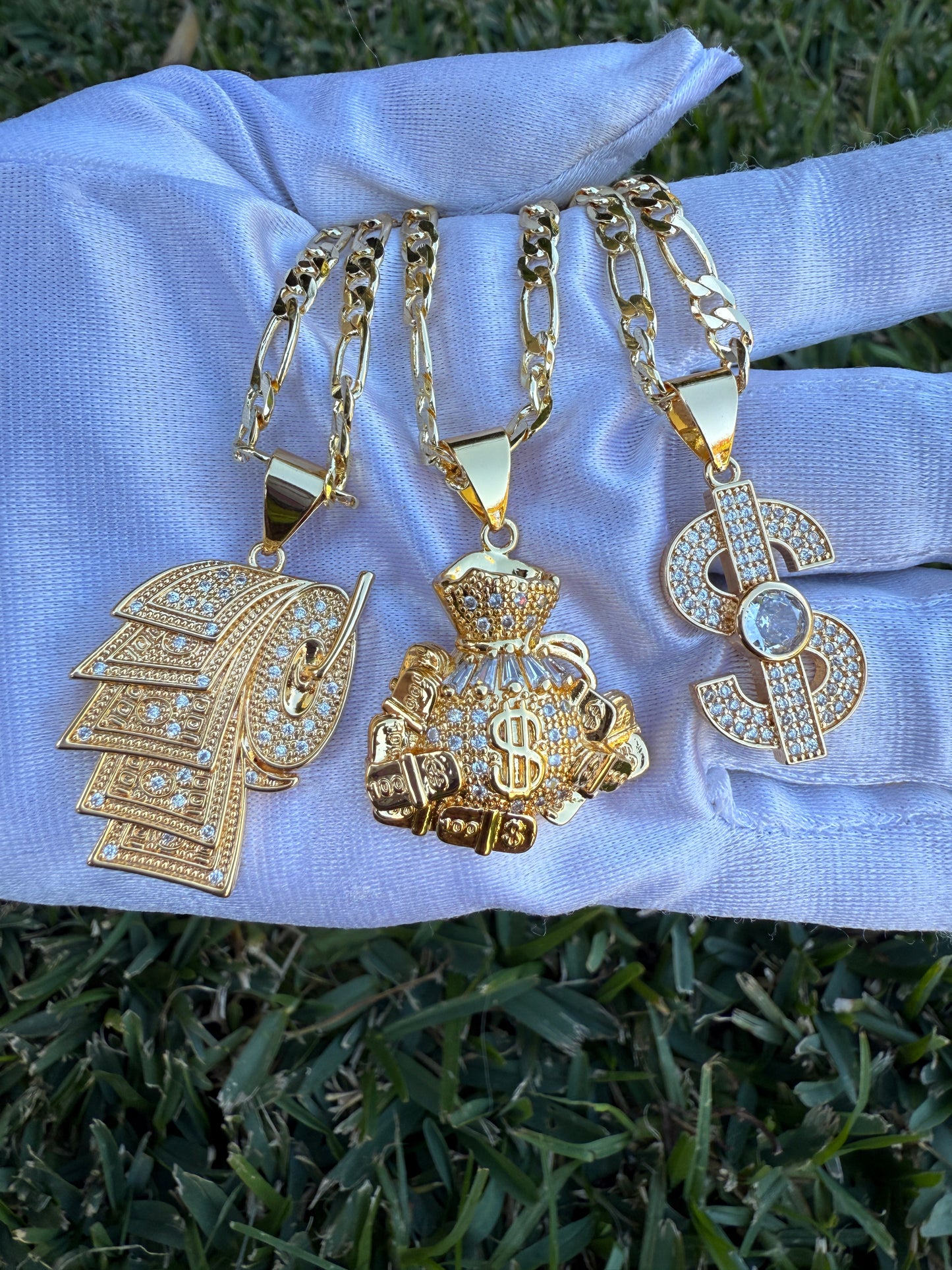 Bling Sign Necklace with Chain - Gold Plated Includes Decorative Elements and Clasp