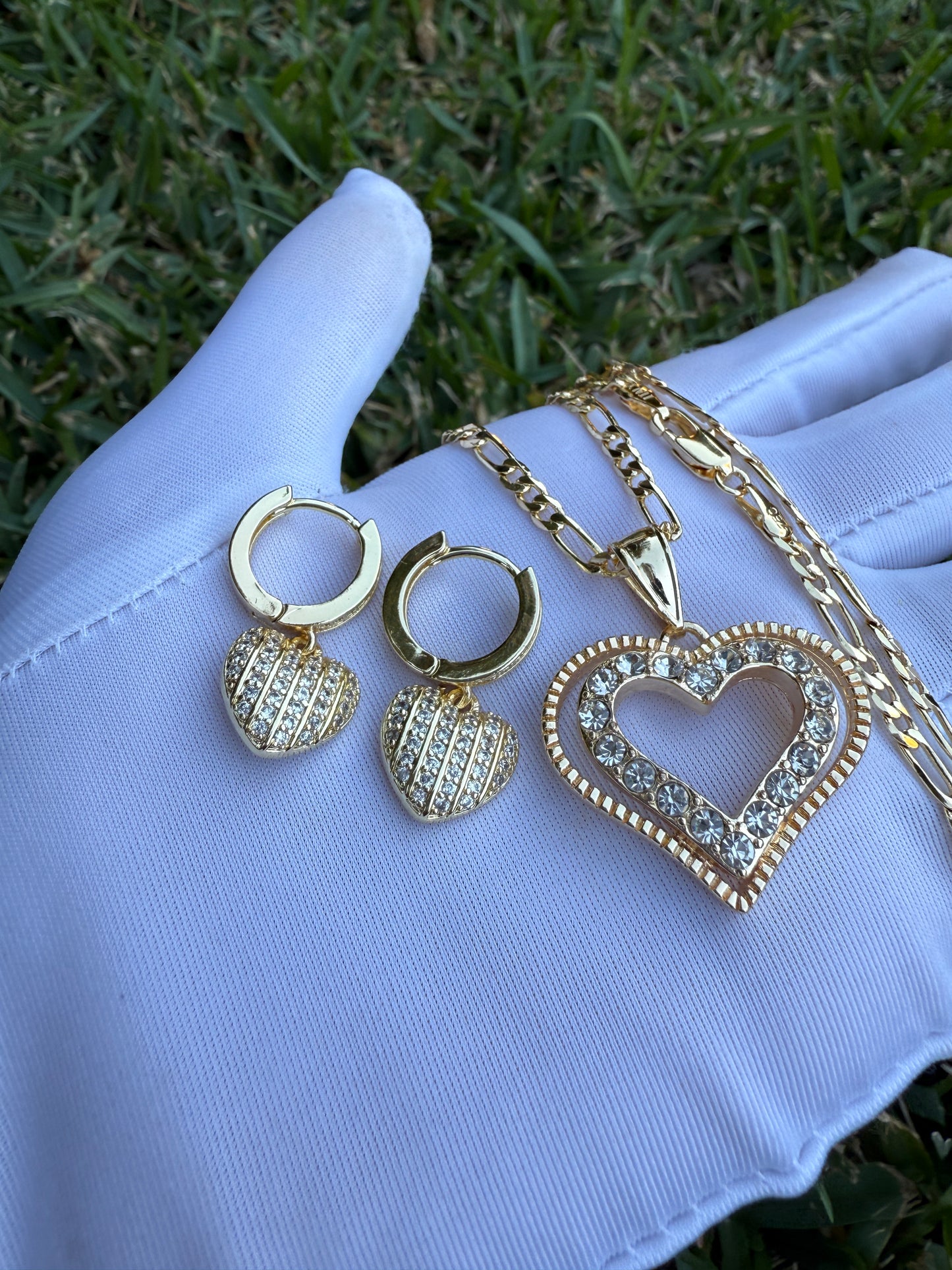 Heart and Earrings Necklace Set - Earring and Necklace 20” Set