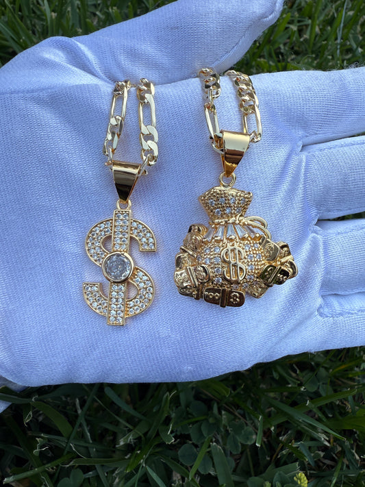 Bling Sign Necklace with Chain - Gold Plated Includes Decorative Elements and Clasp