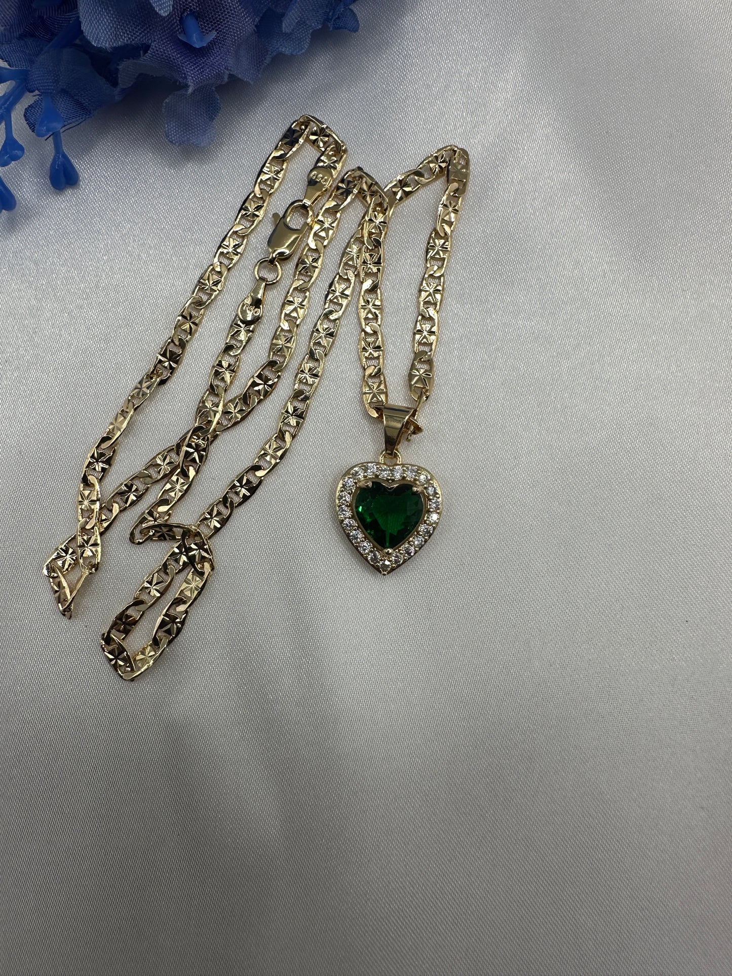 “Green Rock” Heart Diamond Necklace -Gold Plated