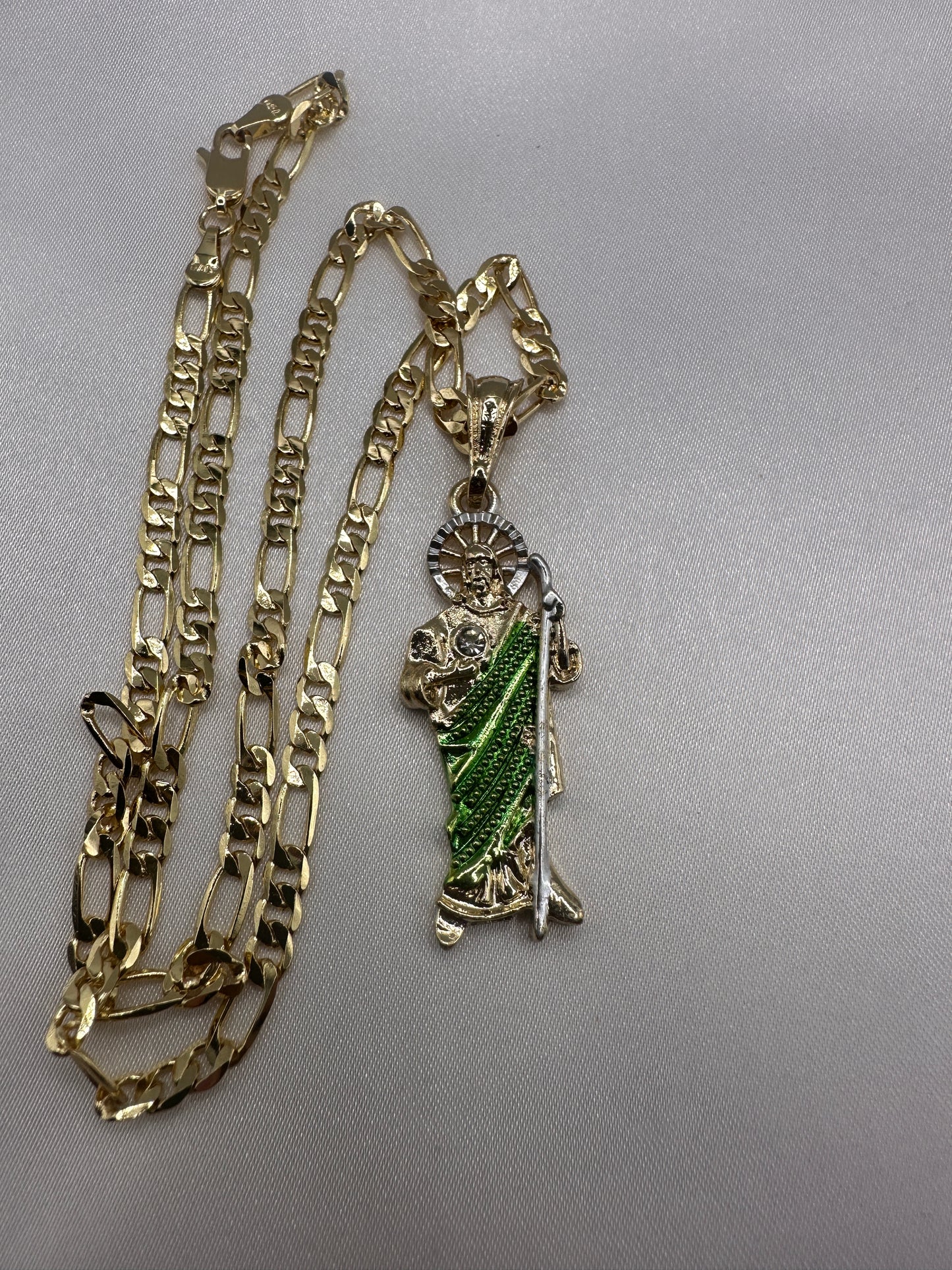 St Jude Necklace Gold Plated (San Judas) Green