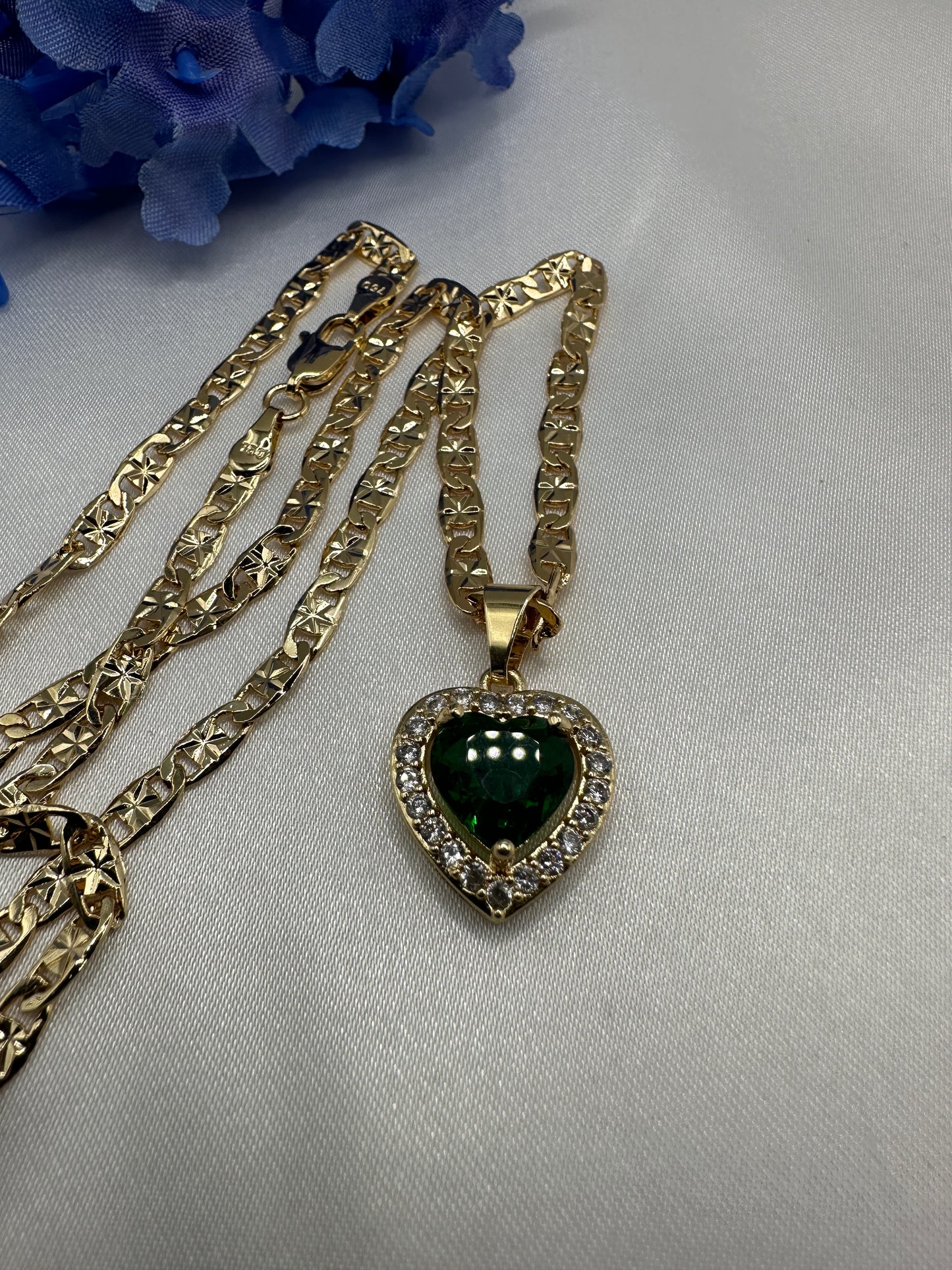 “Green Rock” Heart Diamond Necklace -Gold Plated