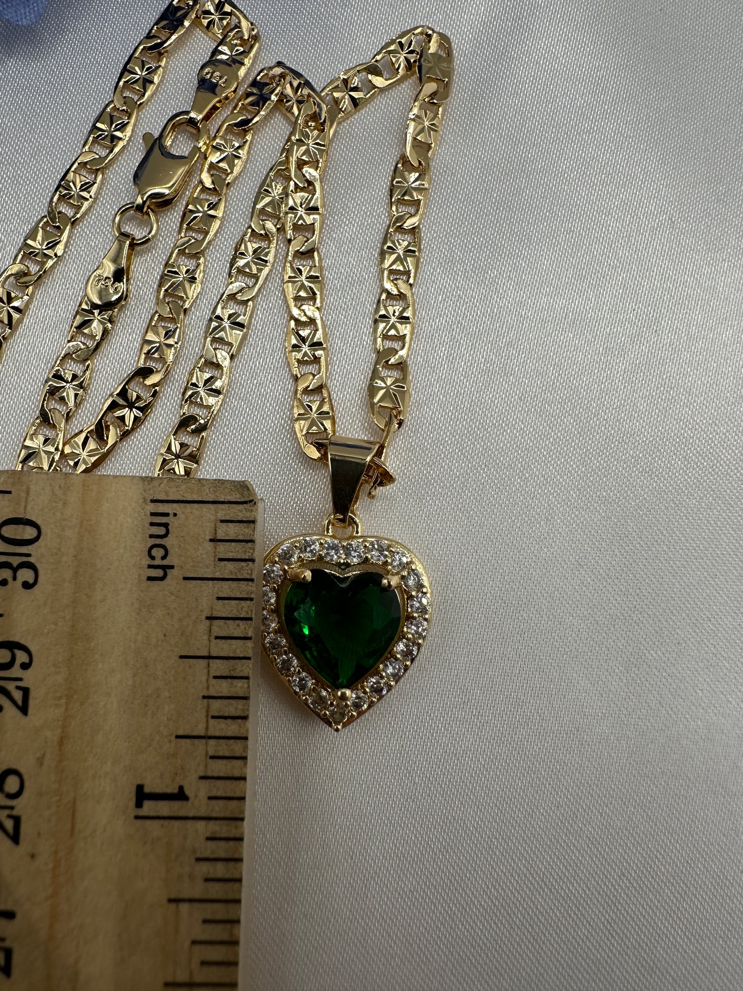 “Green Rock” Heart Diamond Necklace -Gold Plated