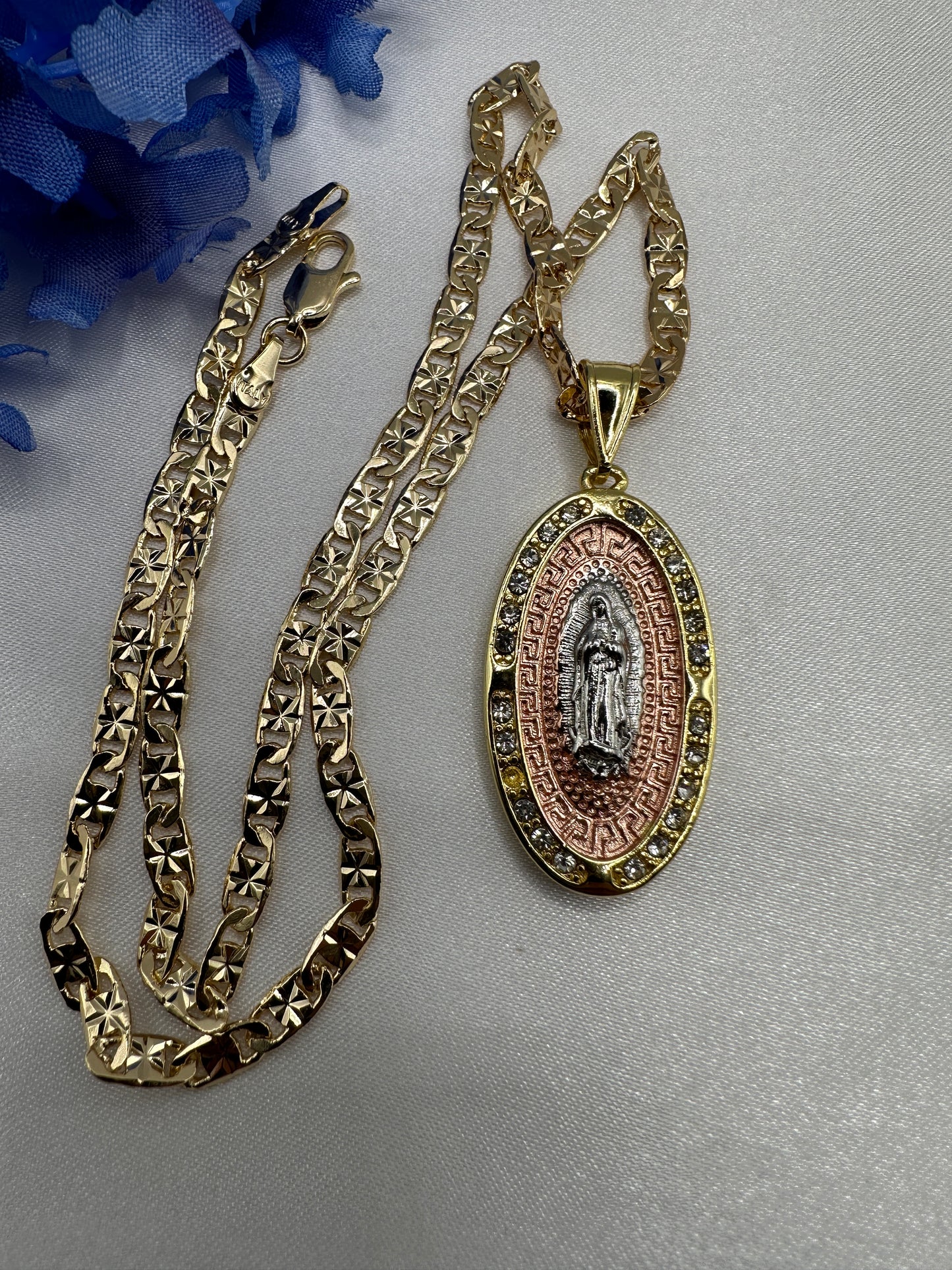 “Chapel” Virgin Necklace Pink Accent -Gold Plated