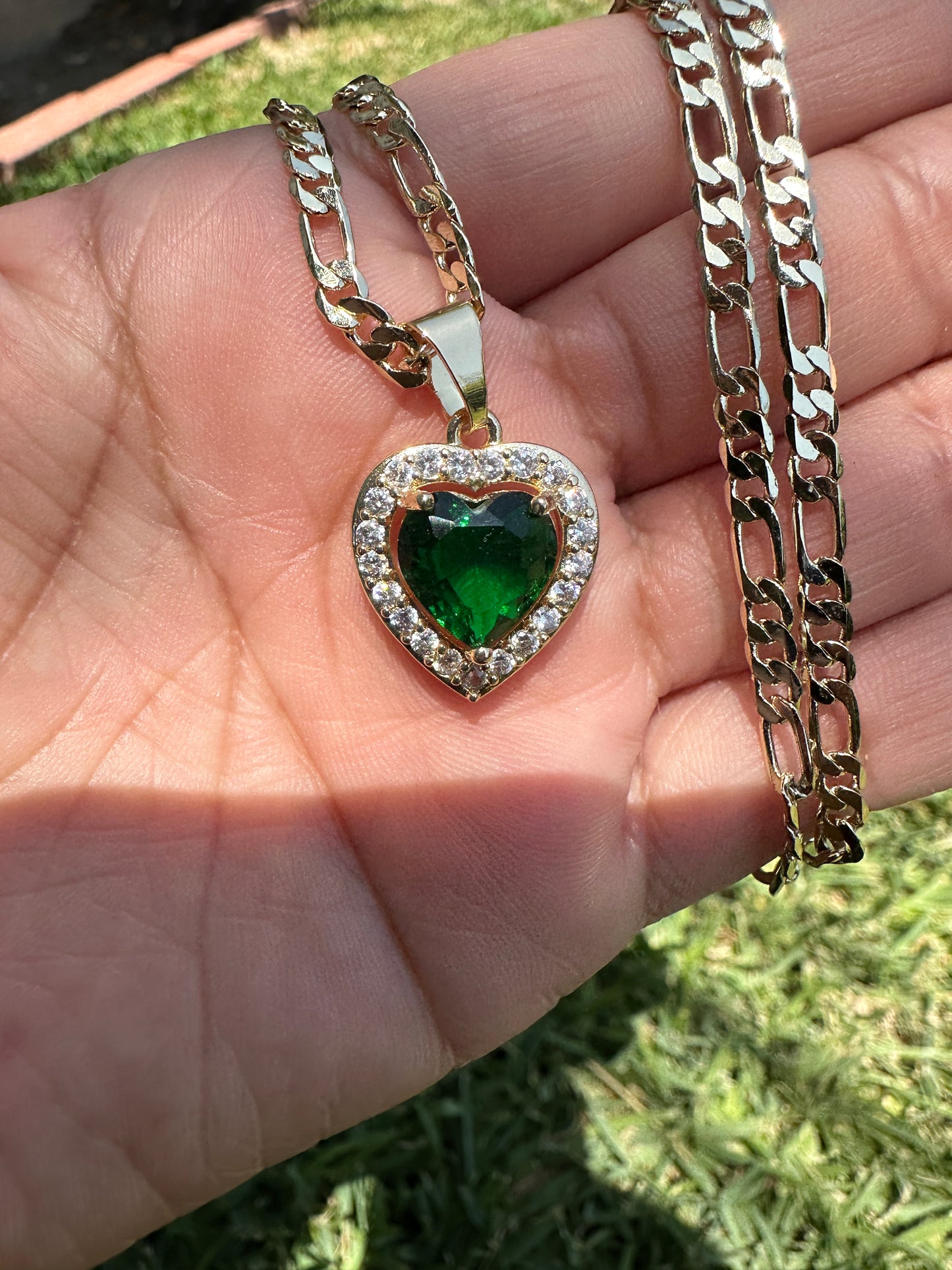 “Green Rock” Heart Diamond Necklace -Gold Plated