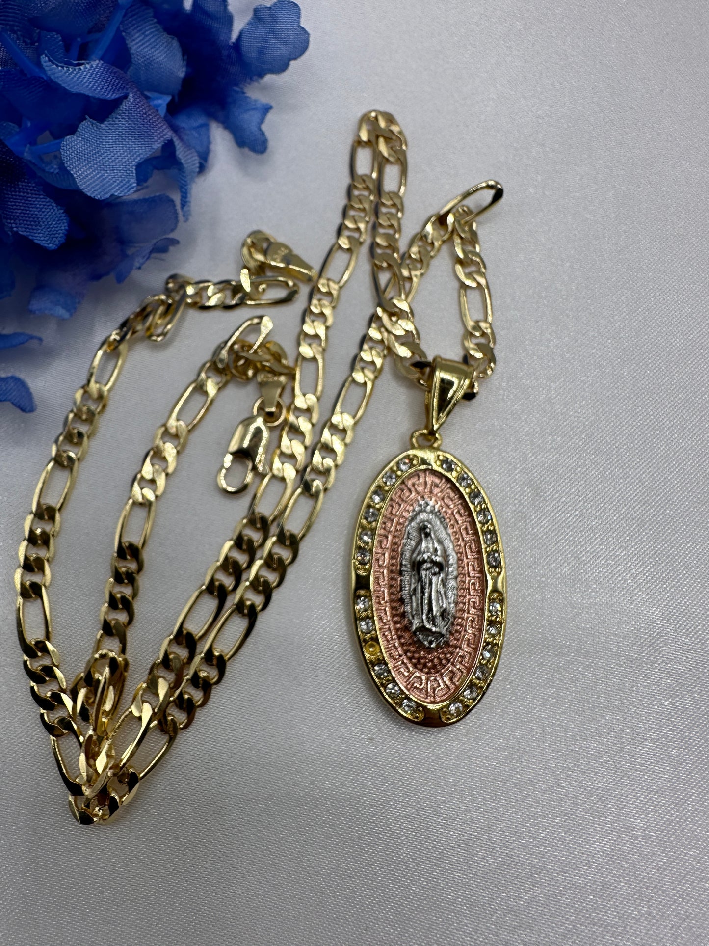 “Chapel” Virgin Necklace Pink Accent -Gold Plated