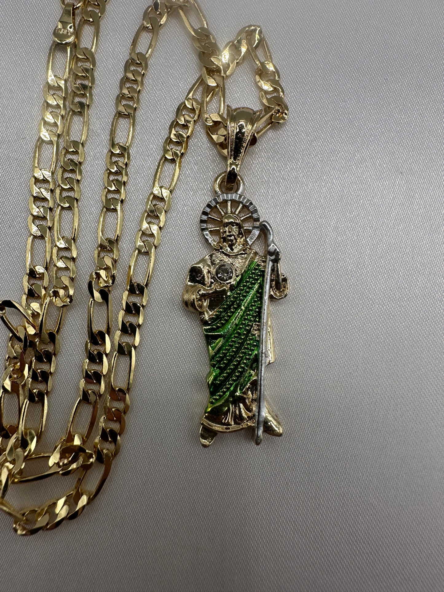 St Jude Necklace Gold Plated (San Judas) Green