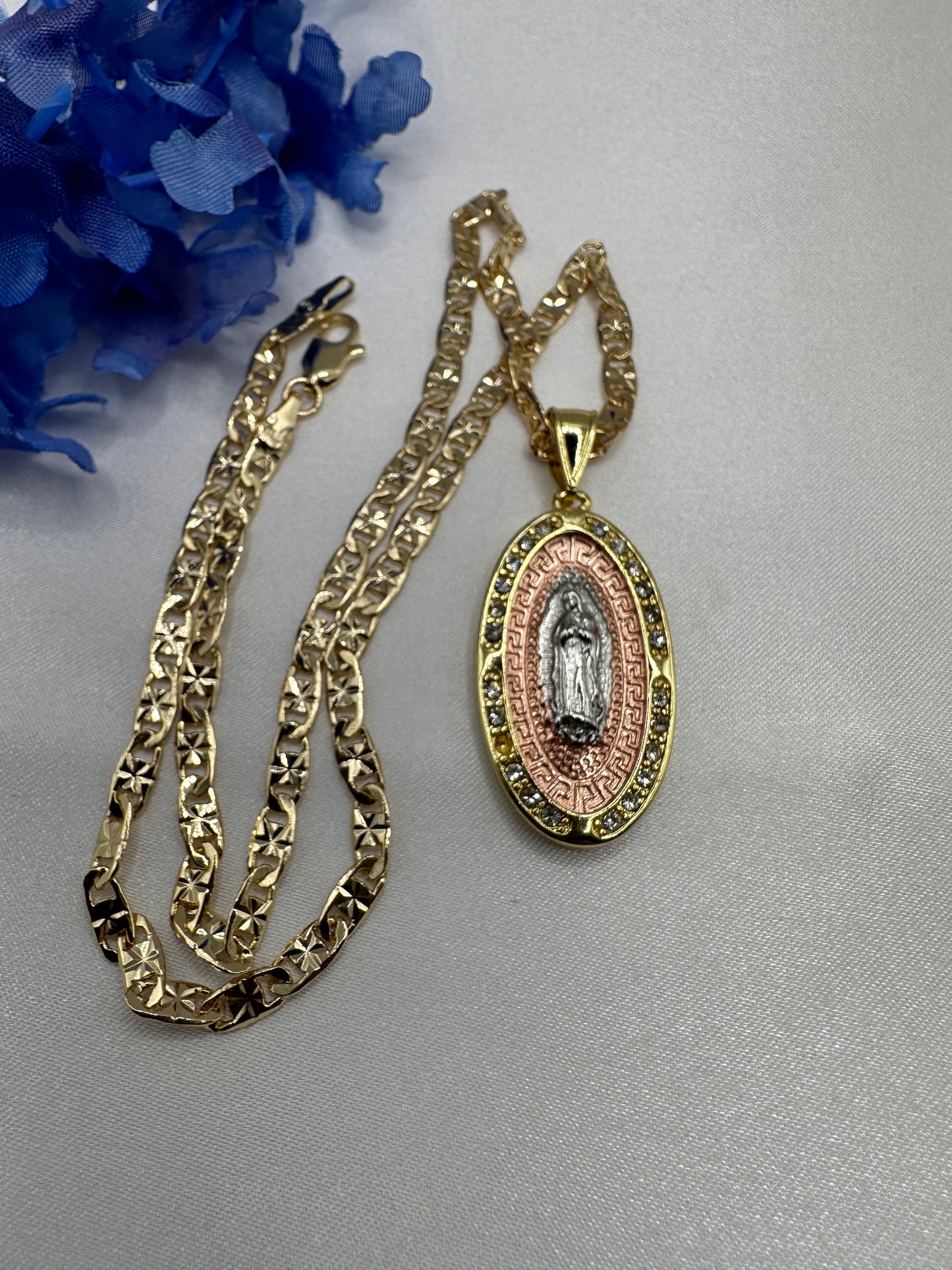 “Chapel” Virgin Necklace Pink Accent -Gold Plated