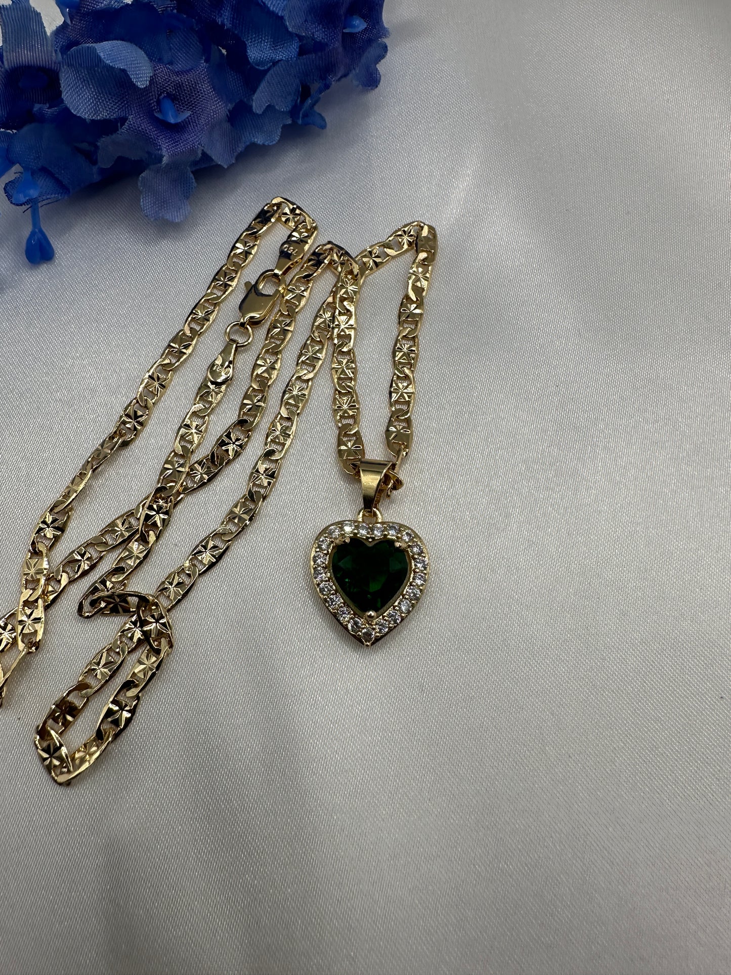 “Green Rock” Heart Diamond Necklace -Gold Plated