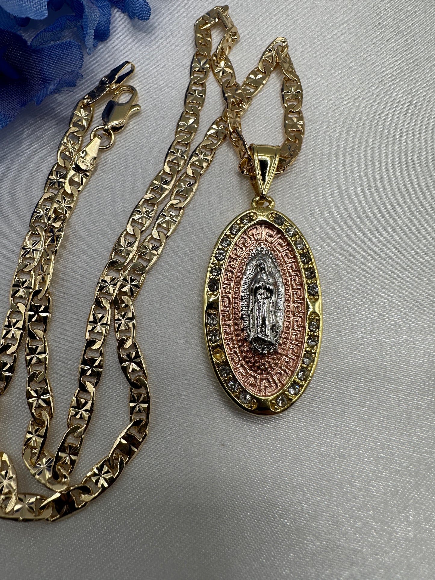 “Chapel” Virgin Necklace Pink Accent -Gold Plated