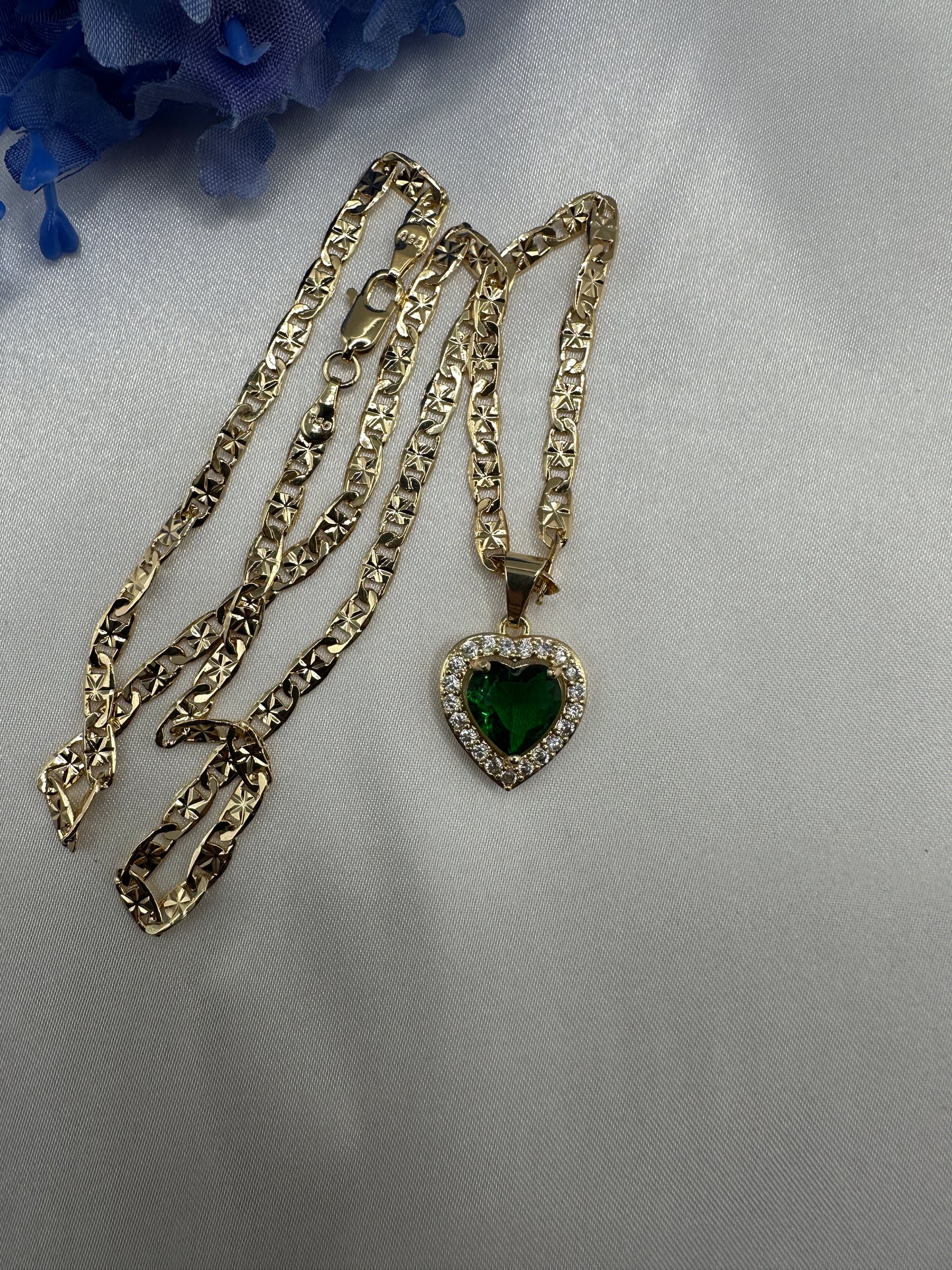 “Green Rock” Heart Diamond Necklace -Gold Plated