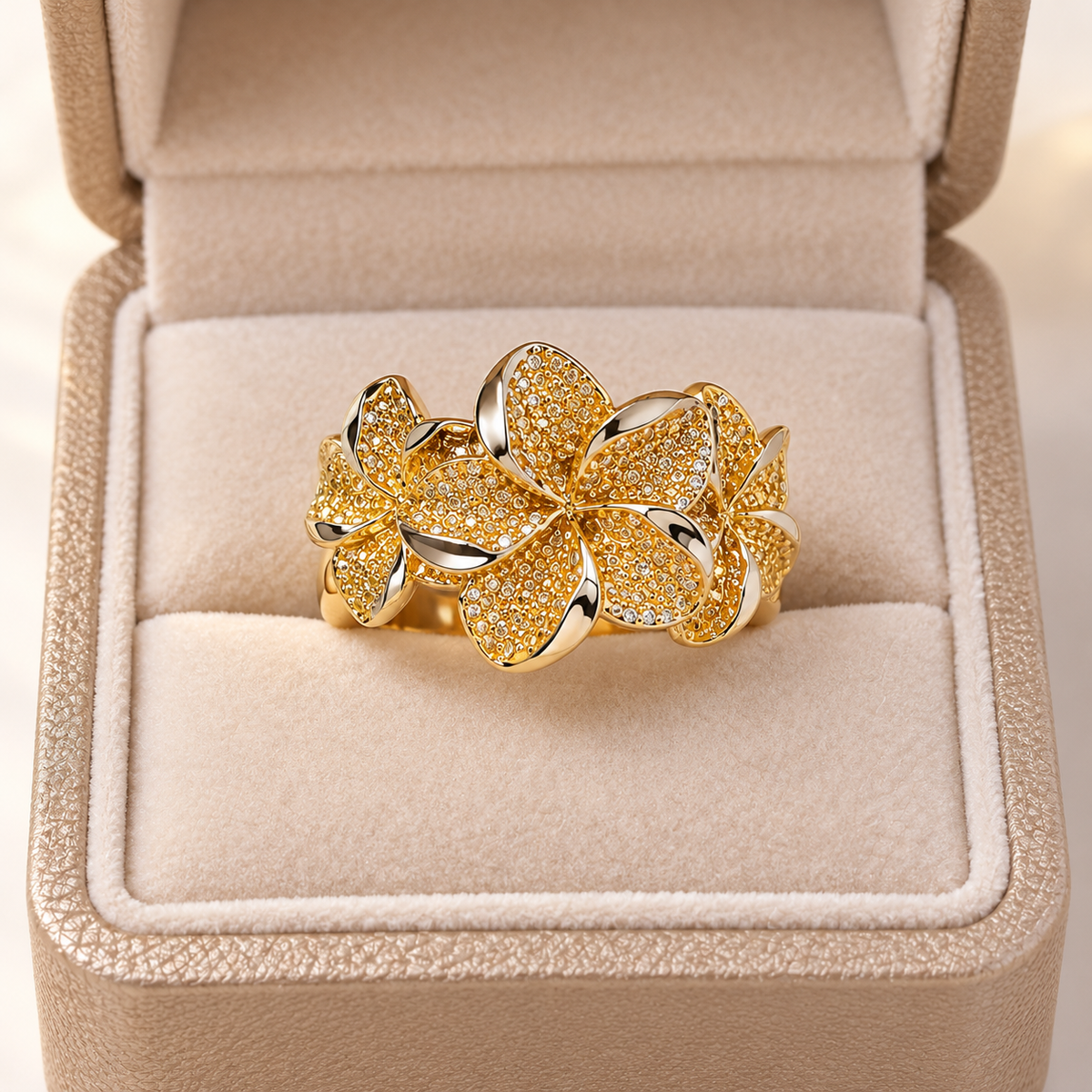 Hibiscus 3 Flower Ring Gold Plated