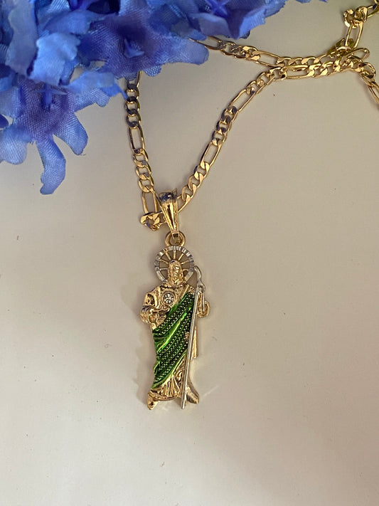 St Jude Necklace Gold Plated (San Judas) Green