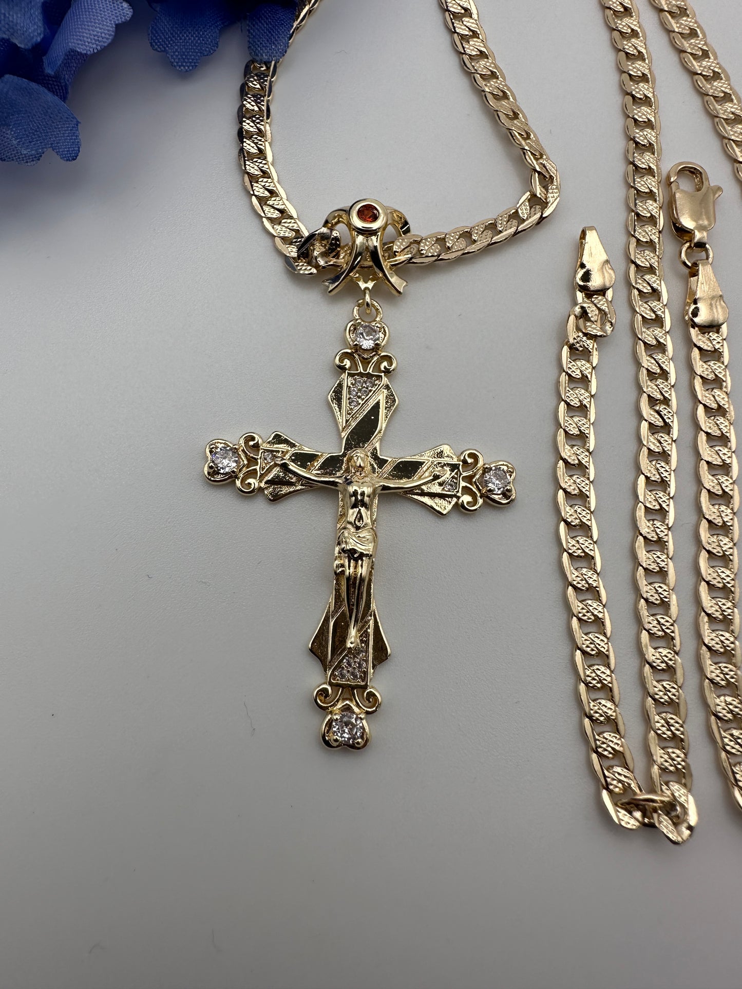 “Holly” Cross Jesus Necklace -Gold Plated