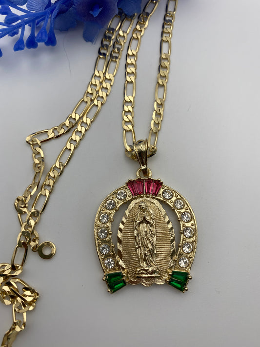 "Stone" Horse Shoe with Virgin Mary 18k Gold Plated