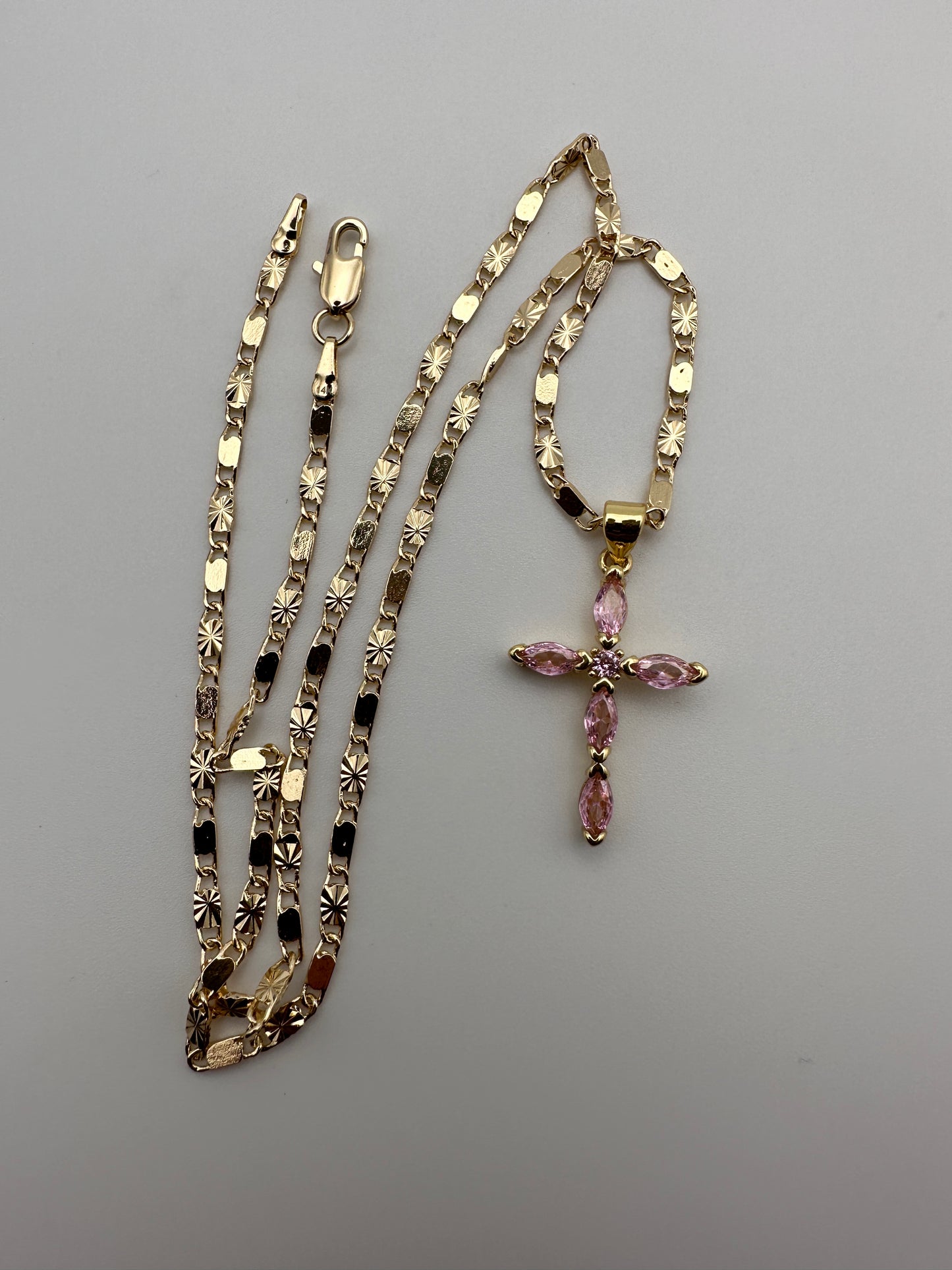 “Diamond Pink” Cross Necklace Gold Plated