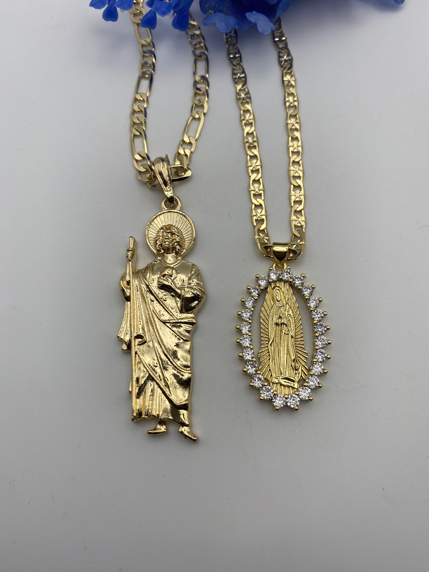 San Judas & Virgen Couple Necklace Set