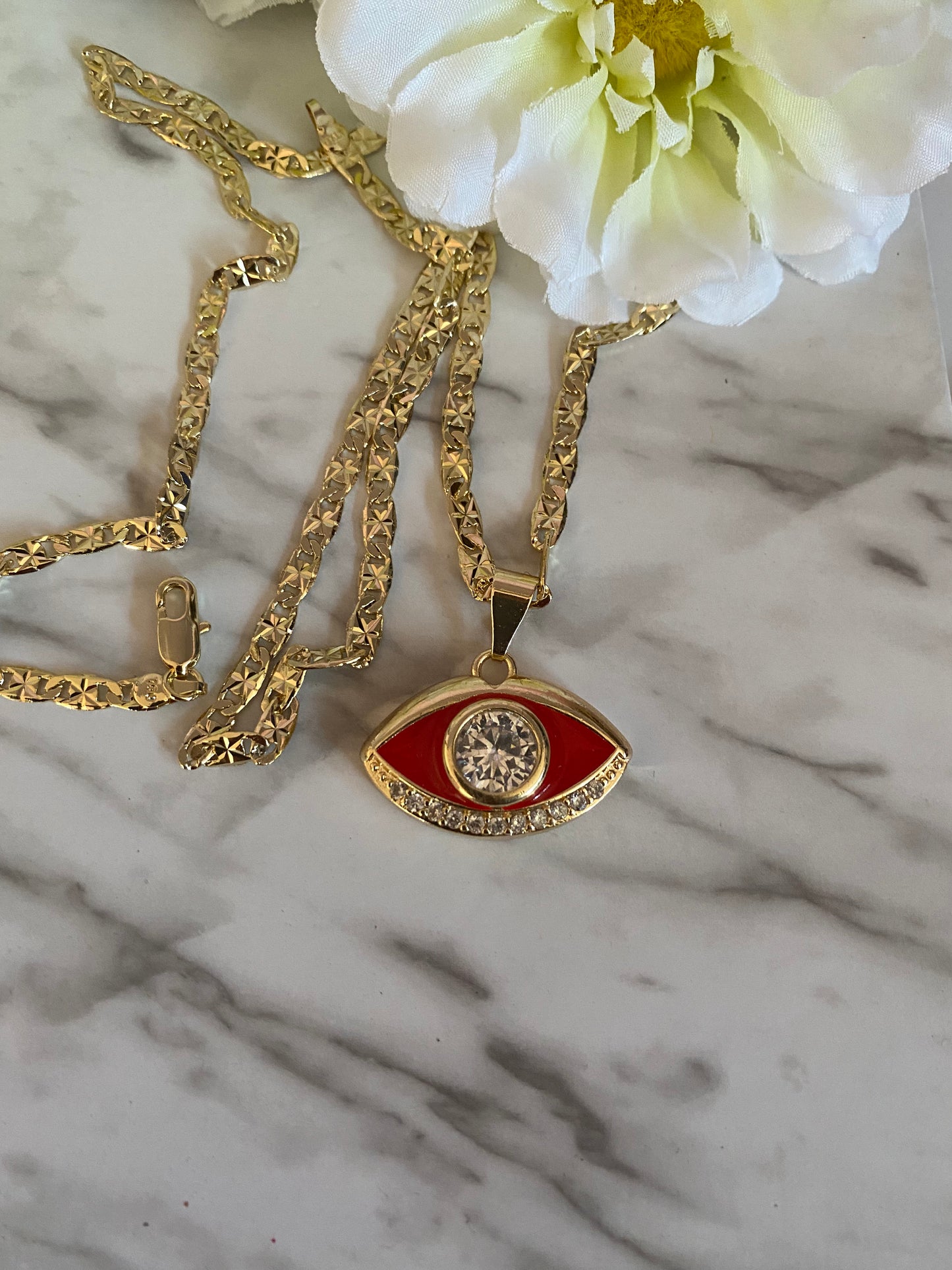 Evil Eye Protection Necklace (Red) Gold Plated