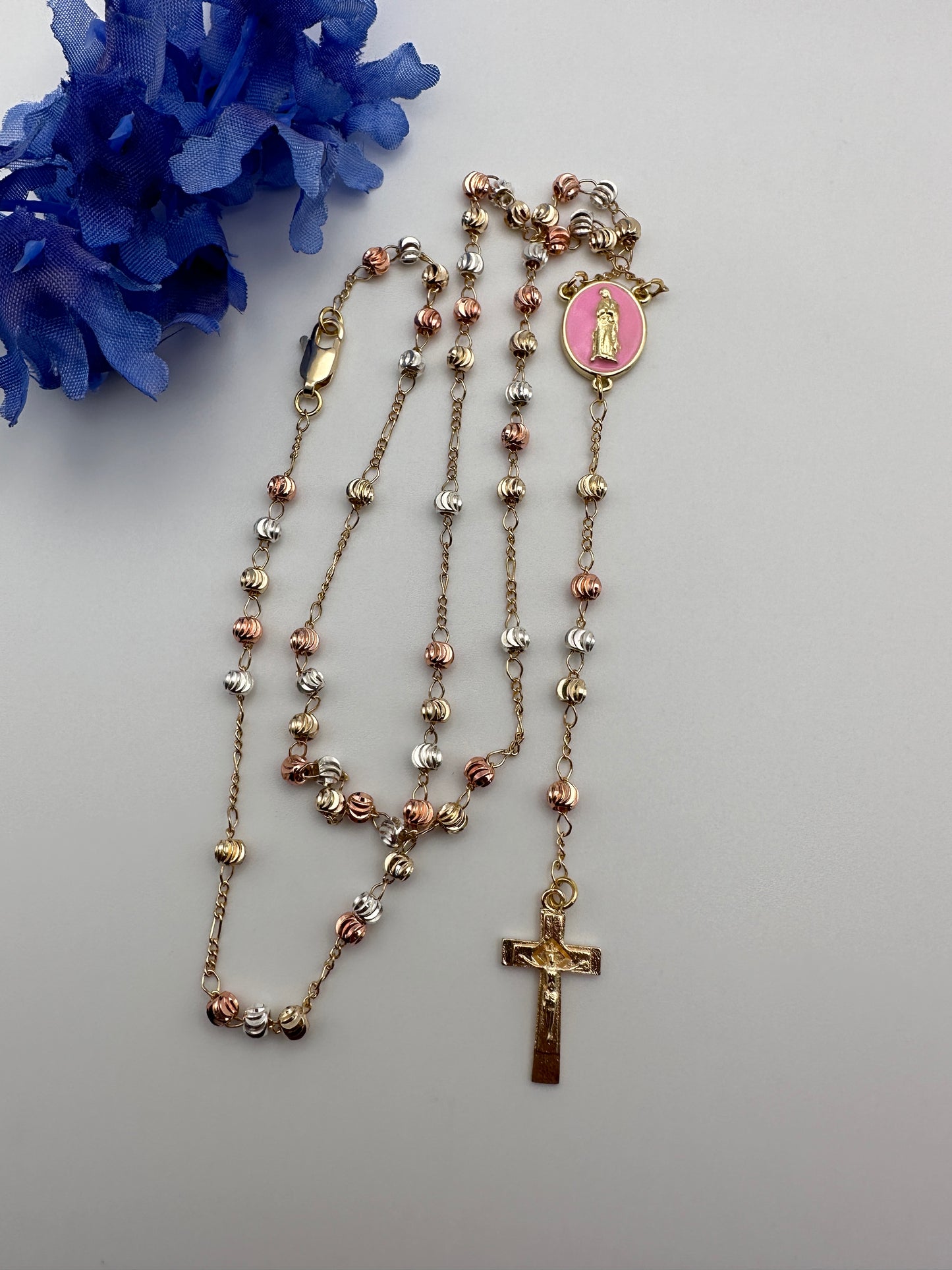 “Mine” Virgin Rosary Necklace Gold Plated - Virgin Mary Rosary Beads