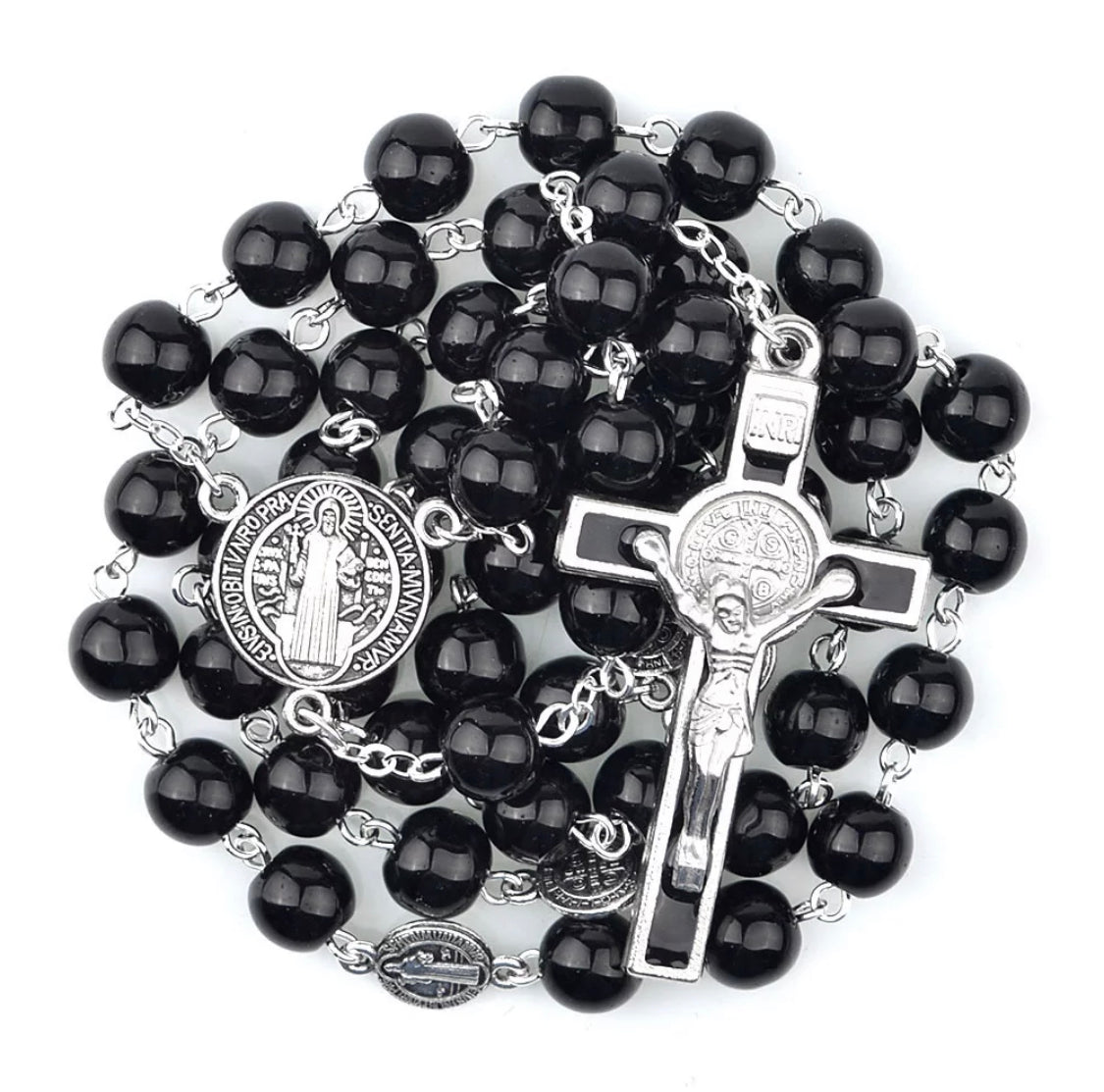 Bead St Benedict Black Hematite Natural Stone Rosary- San Benito Rosario