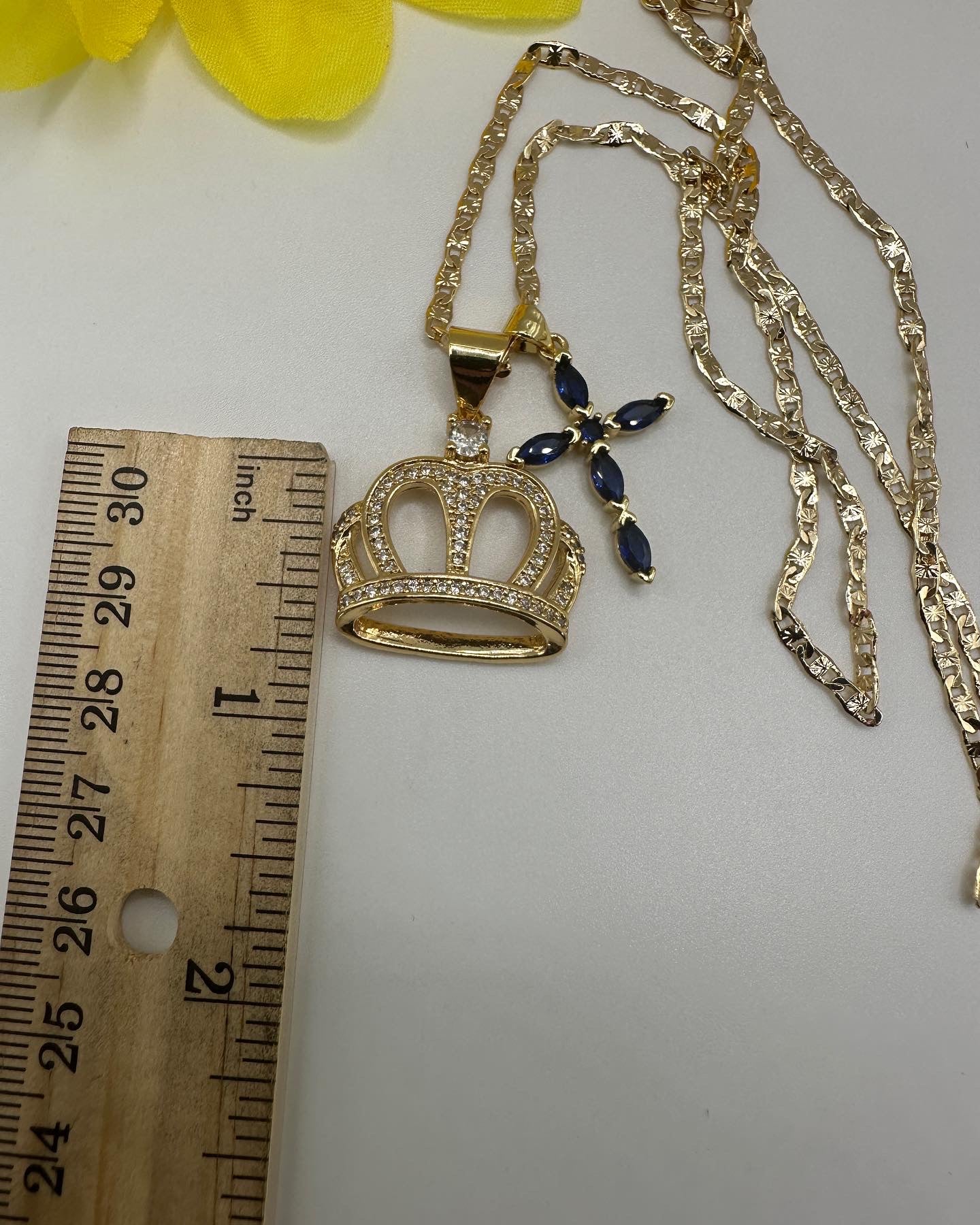 “Royal” Crown and Diamond Blue Necklace Set -Gold Plated “20”