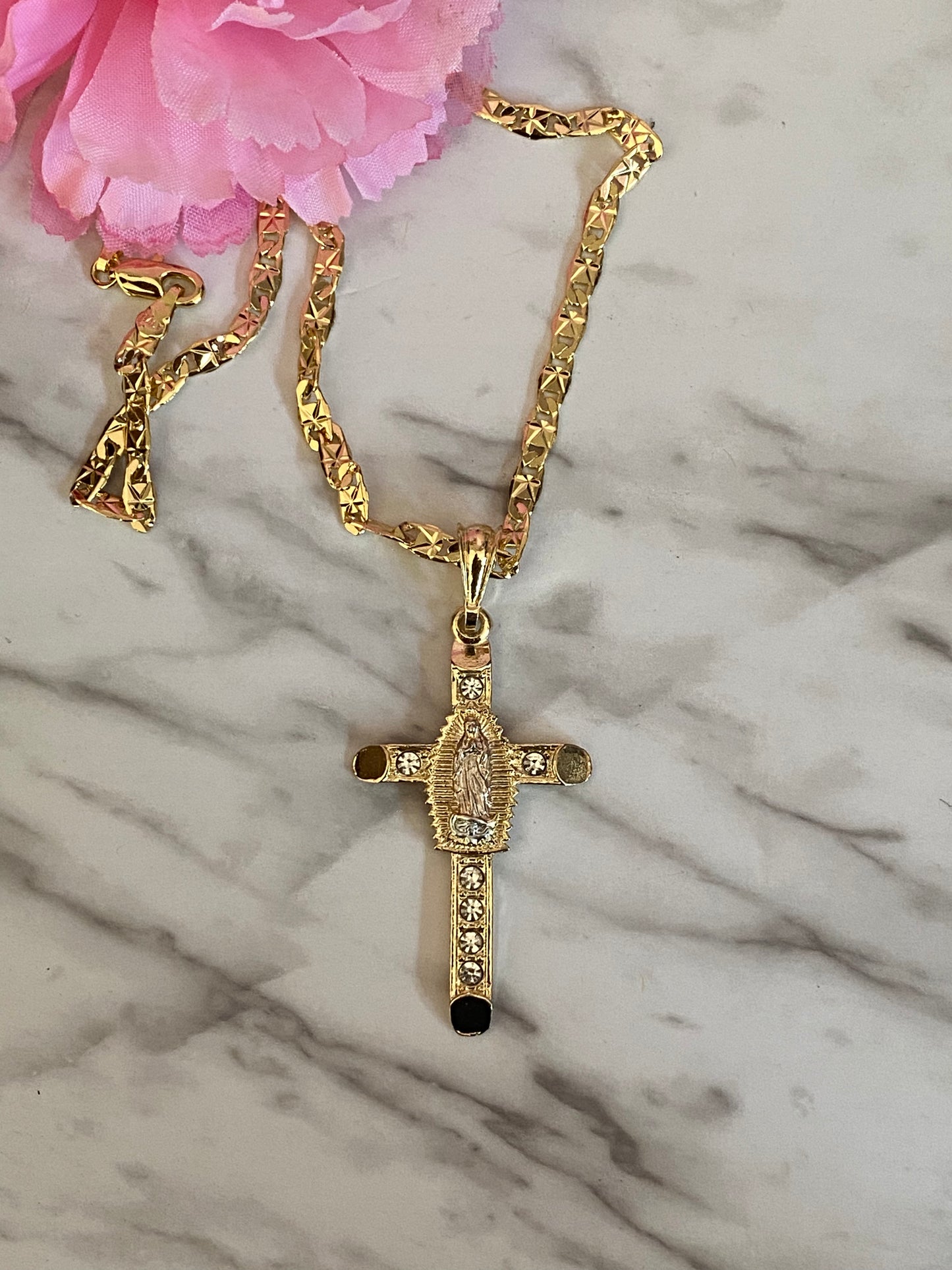 "Friday" Virgin & Cross Necklace Gold Plated