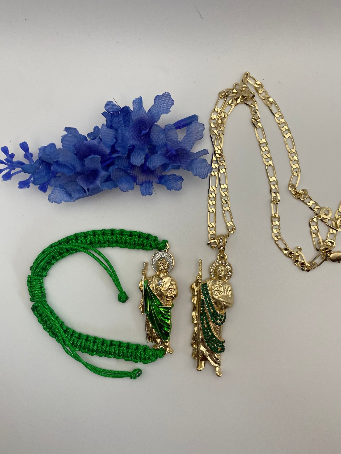 Green Ice San Judas Necklace & Rope Bracelet set