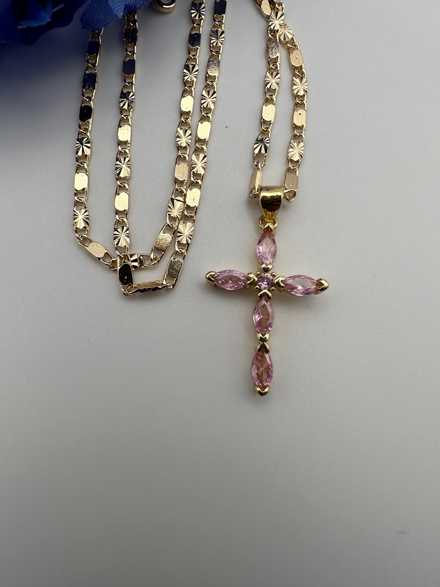 “Diamond Pink” Cross Necklace Gold Plated