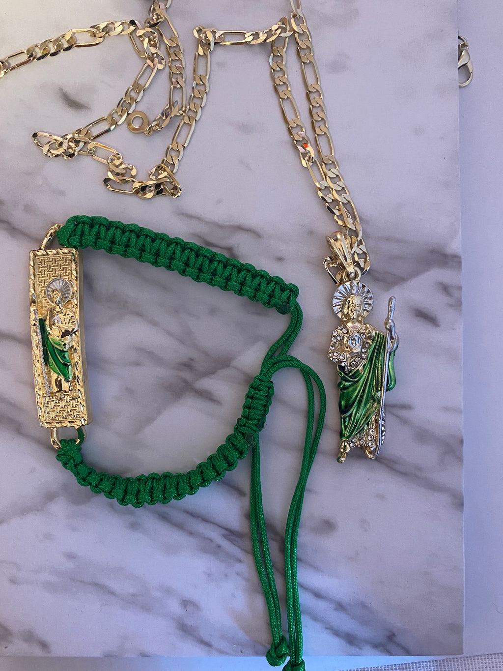 Iced San Judas Necklace & Rope Bracelet Set (St Jude)