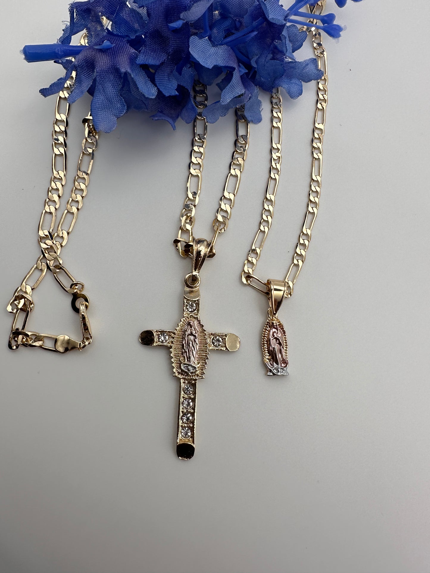 “Together” Cross & Virgin Necklace Set -Gold Plated