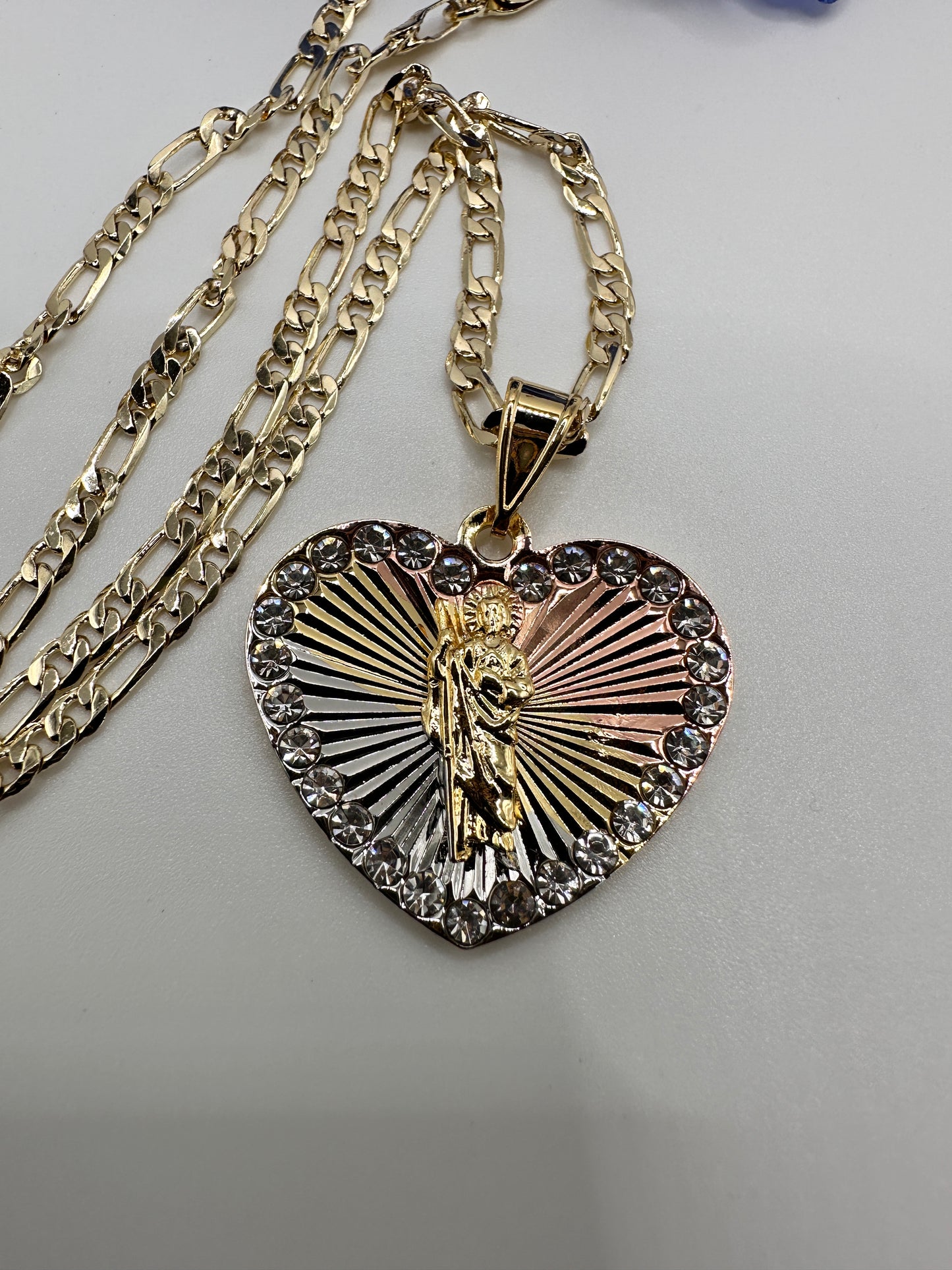 Heart Diamond San Judas (St. Jude ) Necklace for Him or Her -Gold Plated