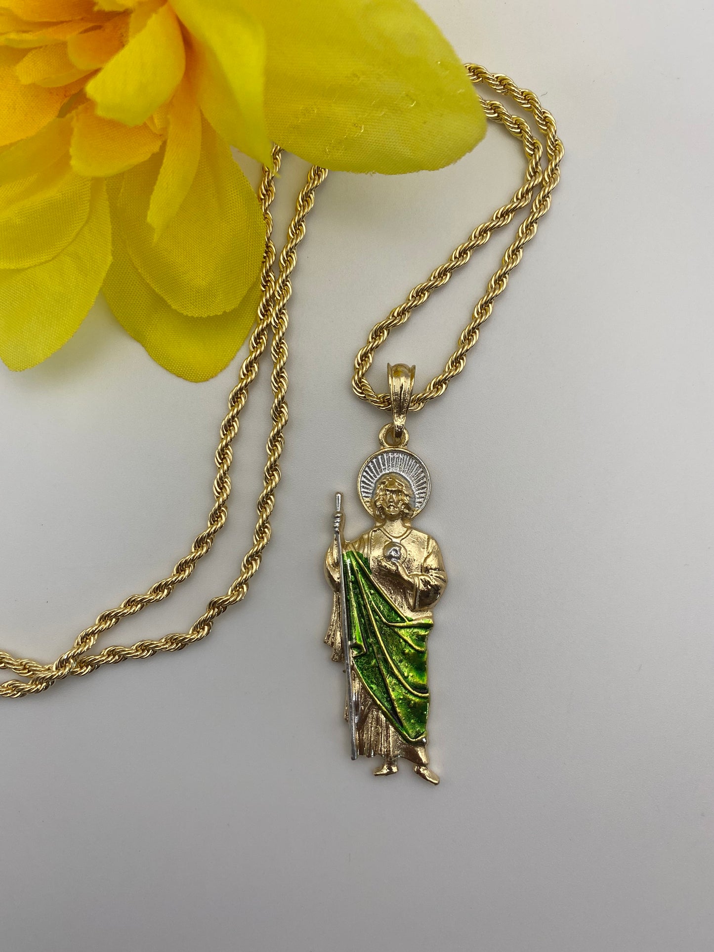 “Hero” St Jude Necklace (Green) Gold Plated - San Judas Tadeo