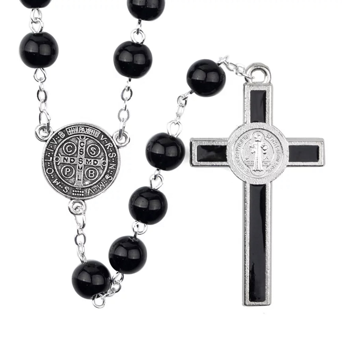 Bead St Benedict Black Hematite Natural Stone Rosary- San Benito Rosario