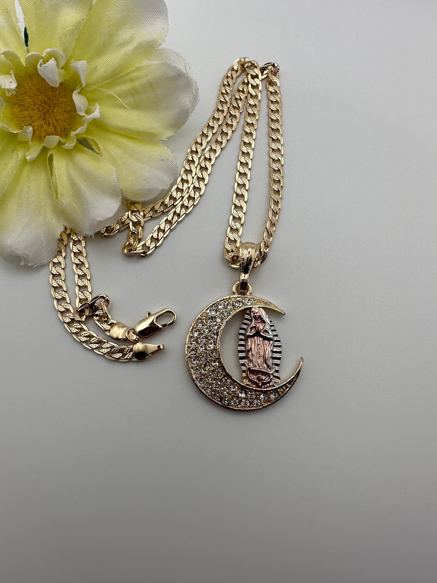 “World” Virgin half Moon Necklace Gold Plated