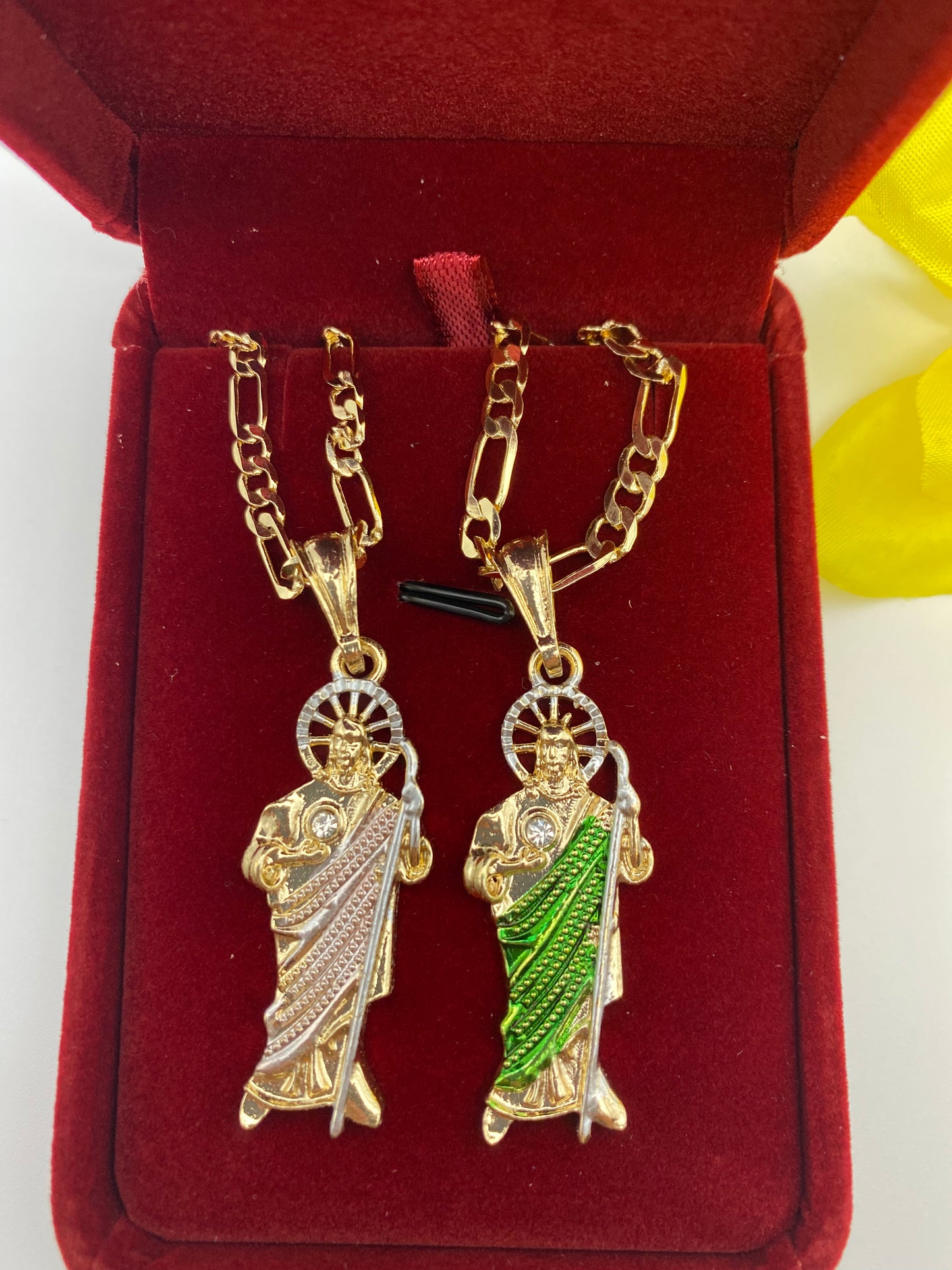 San Judas Tadeo Couples Necklace Set Gold Plated