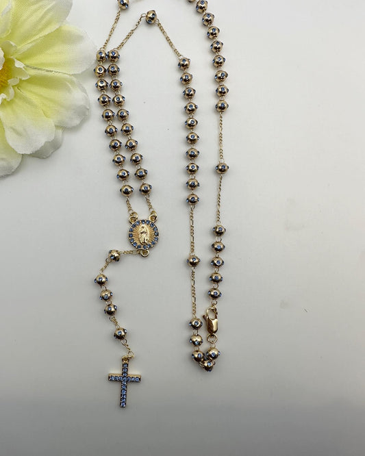 “My Rosary” Necklace with Blue diamonds stones Gold Plated