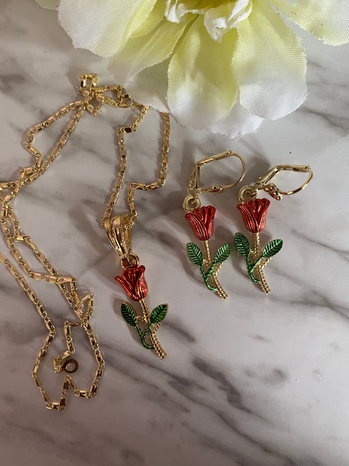 Rose Necklace & Earrings Set