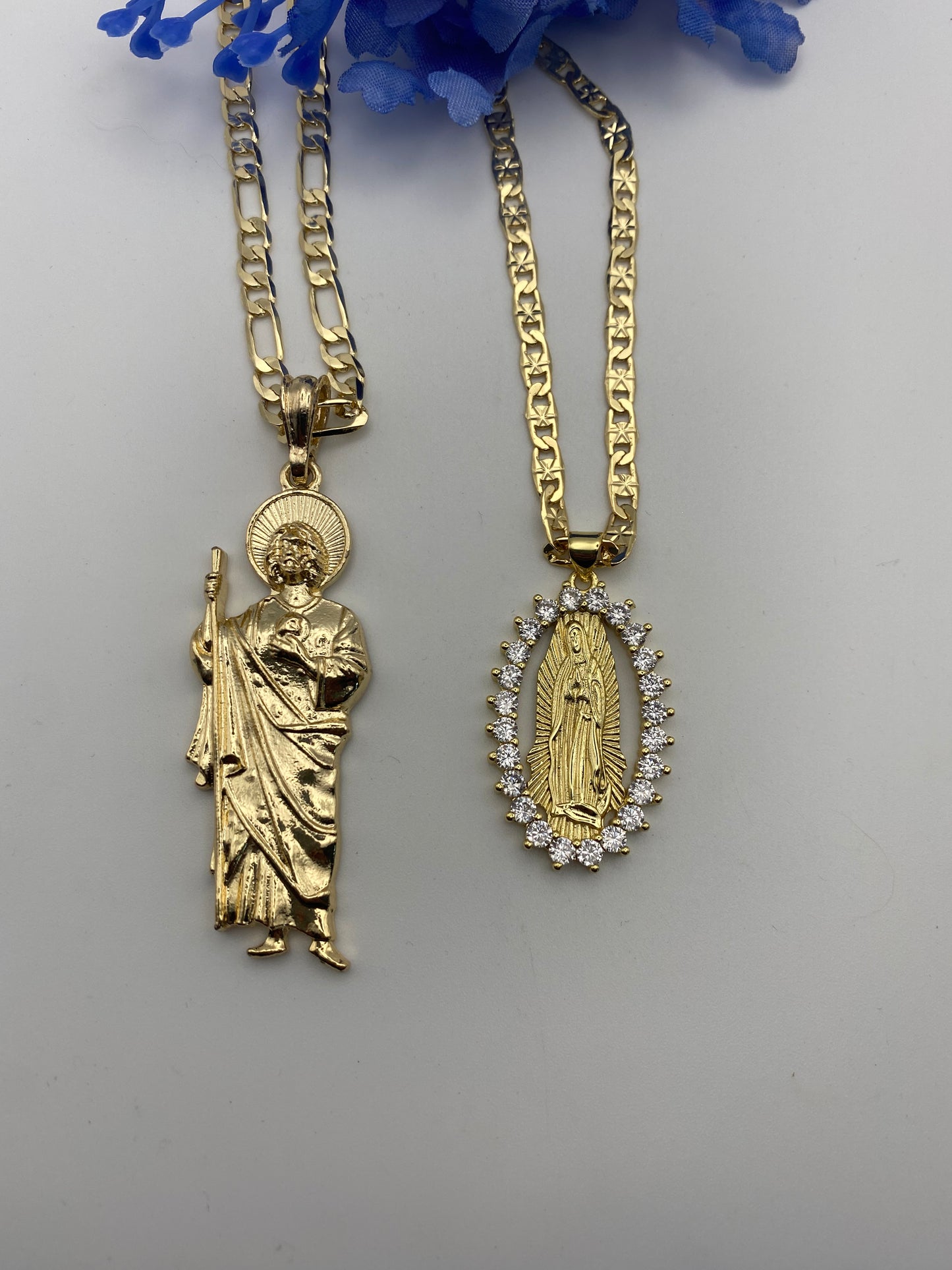 San Judas & Virgen Couple Necklace Set