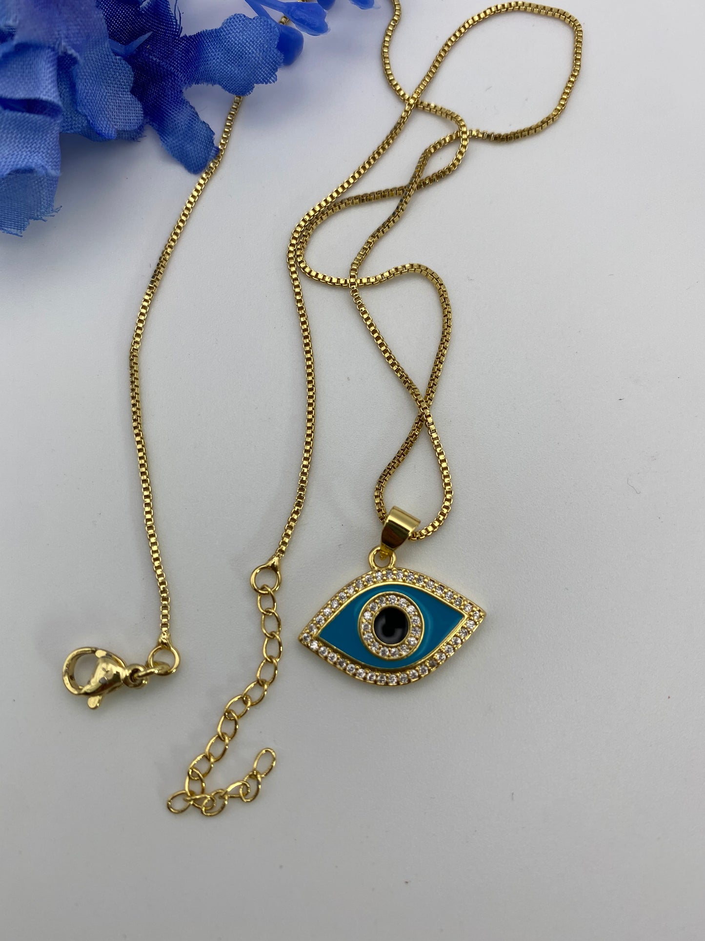 Evil Eye Blue Necklace (small)-Gold plated