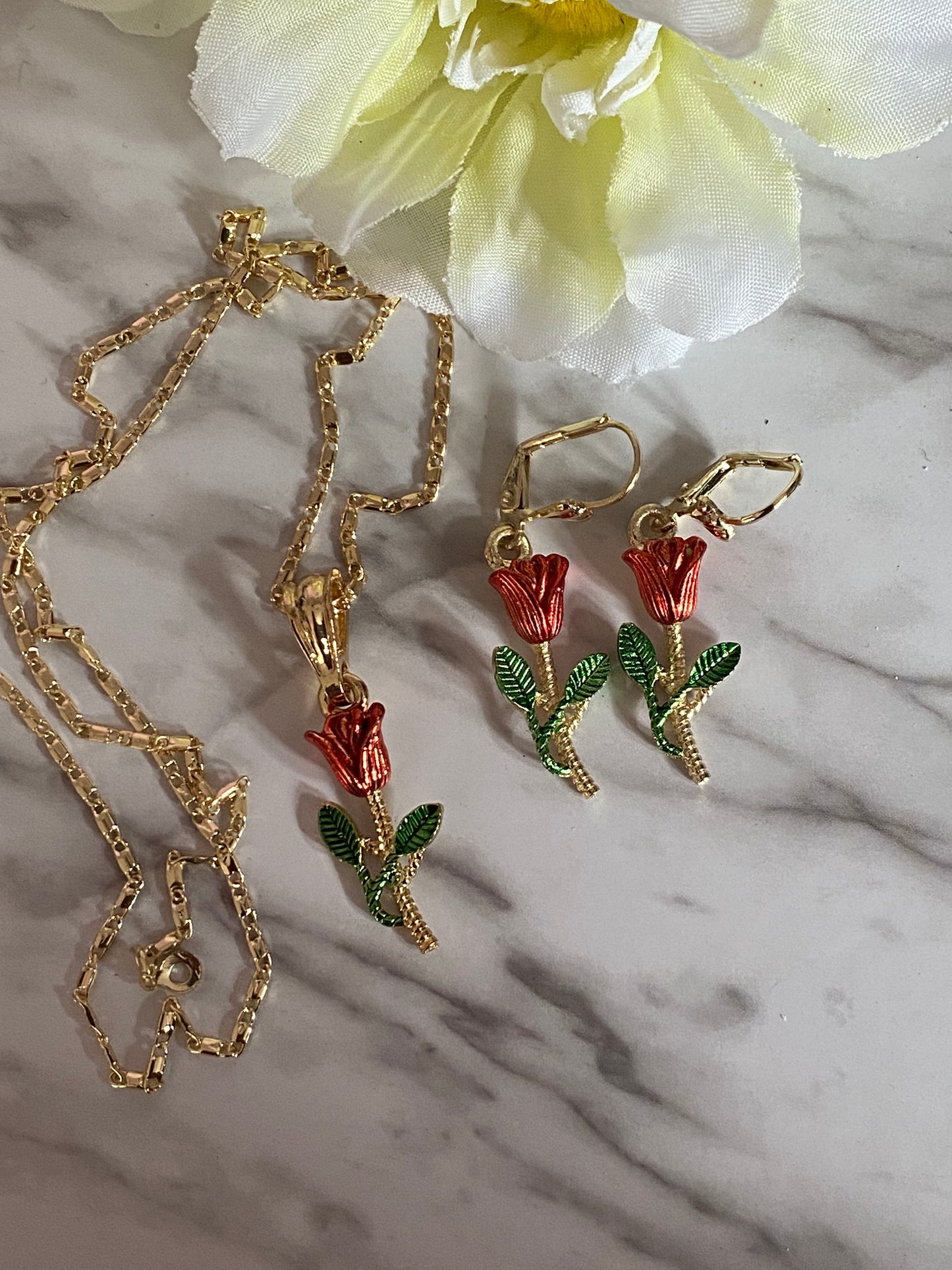 Rose Necklace & Earrings Set