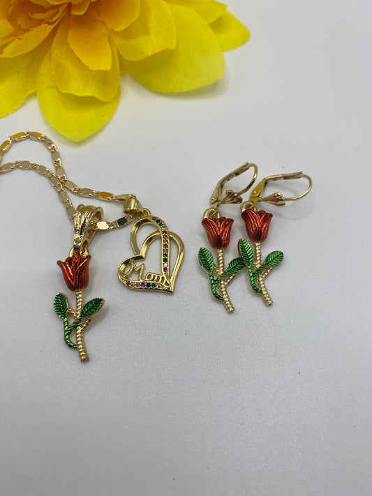 “4ever” Mom Necklace Set with Earrings. Gold Plated