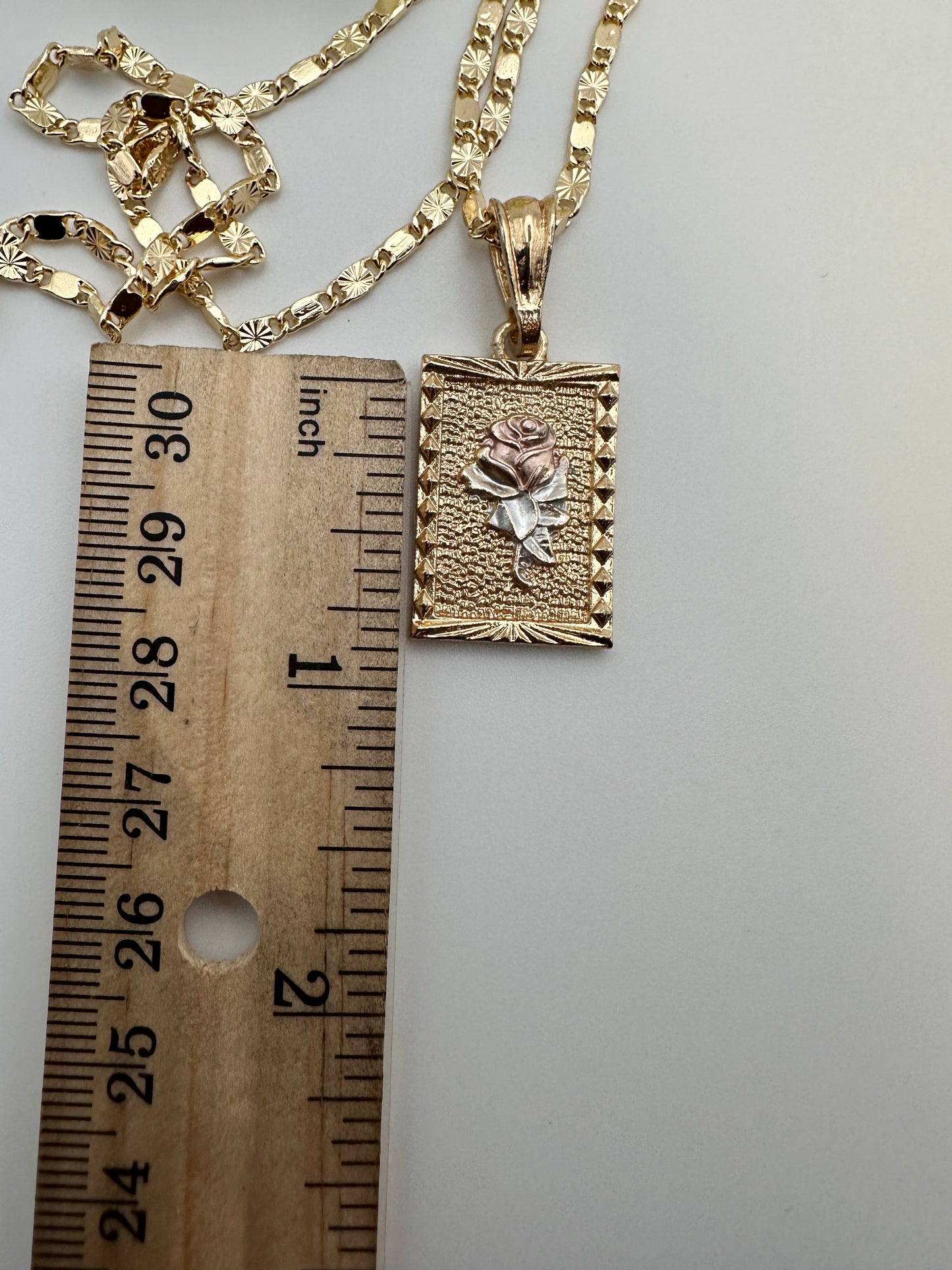 “Rose” Necklace w/Square Pedant Gold Plated