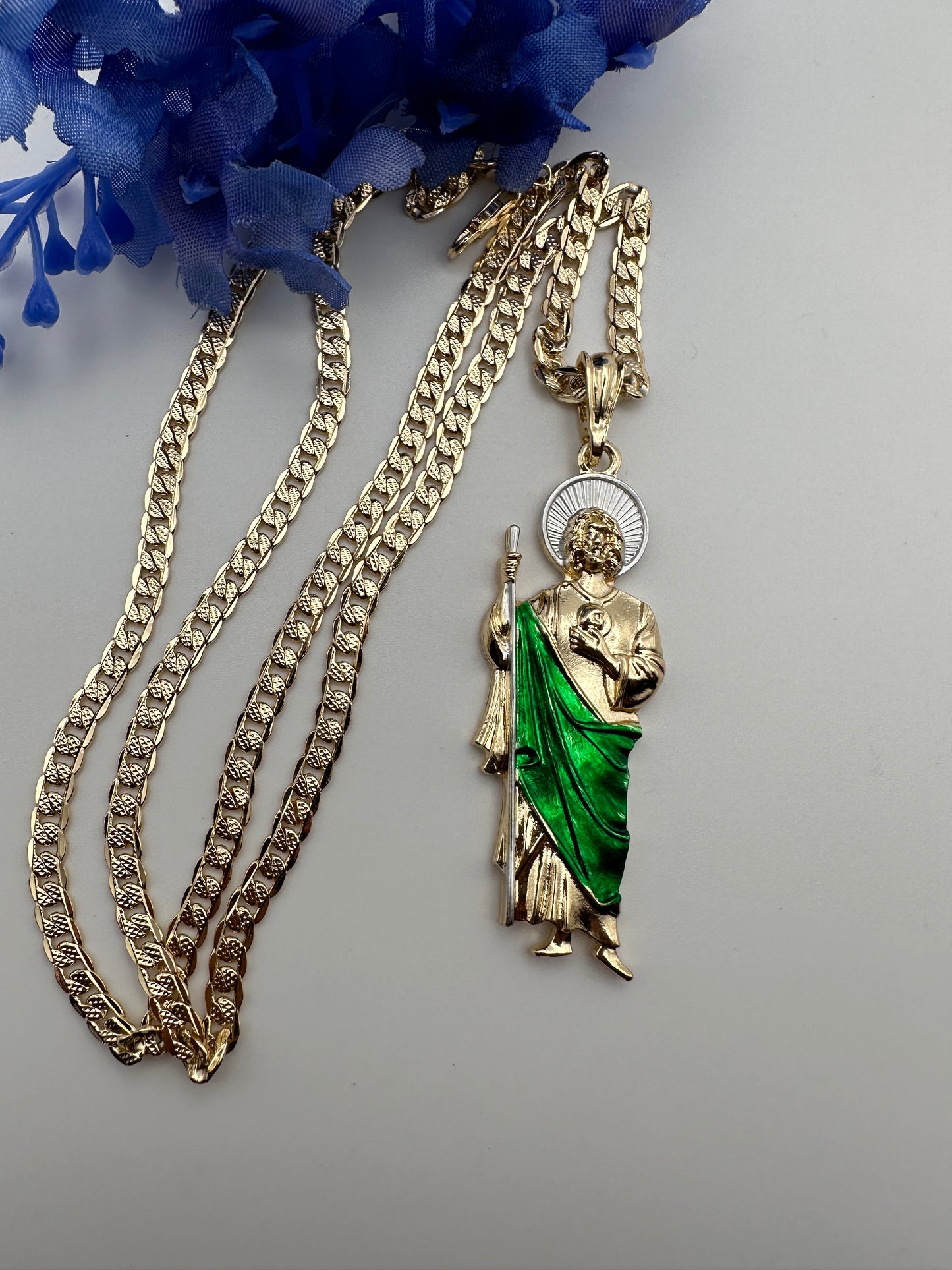 “Hero” St Jude Necklace (Green) Gold Plated - San Judas Tadeo